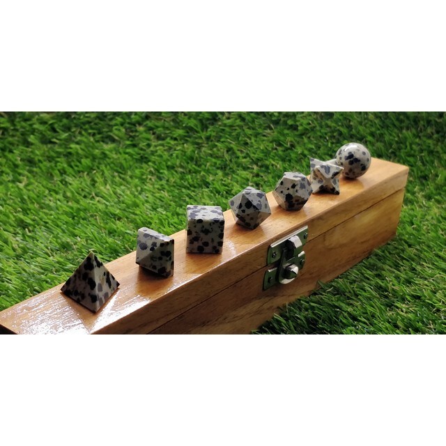 Dalmation Jasper Platonic Geometry 7 Pcs Set Platonic Solids Sacred Geometry Set