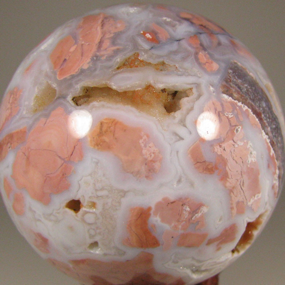 2.7″ PINK AGATE Polished Gemstone Sphere Ball w/ Stand – Brazil – 69mm