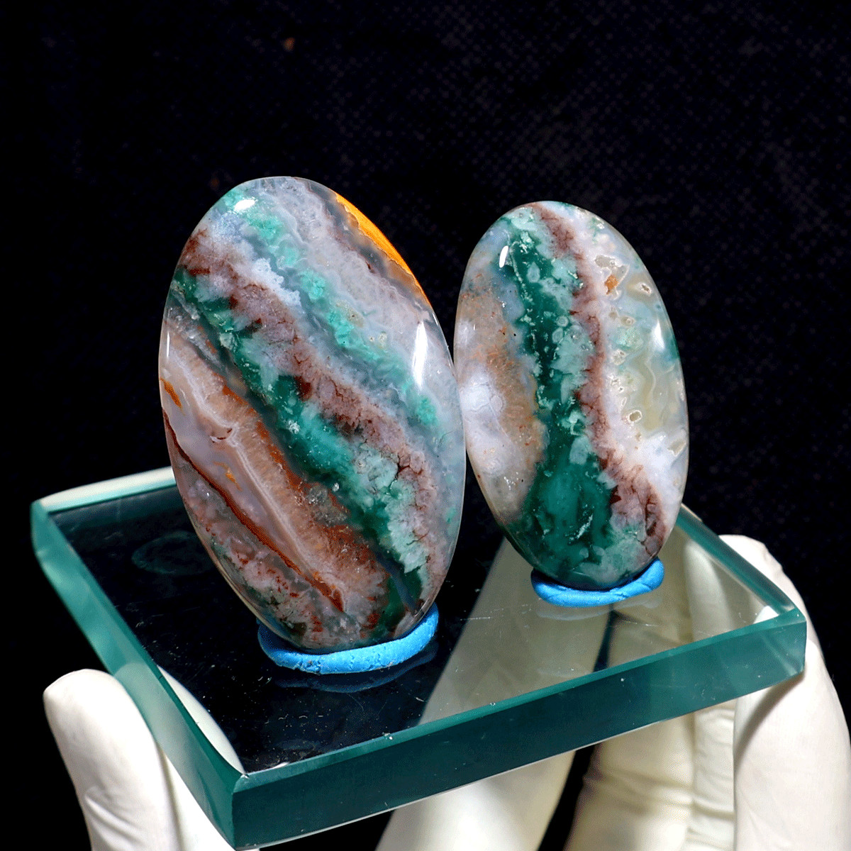Mineral Landscape~ 2 PC Natural Aquaprase Rare Chalcedony Crystal Palmstone Set