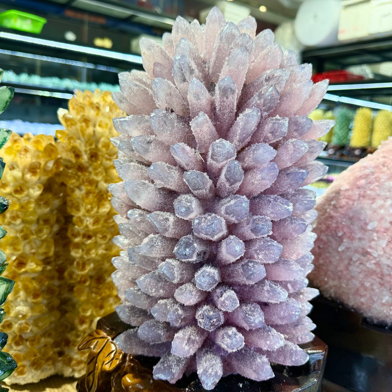 35LB Top! Natural Rose Cluster Quartz Crystal Flower Ornament+stand healing
