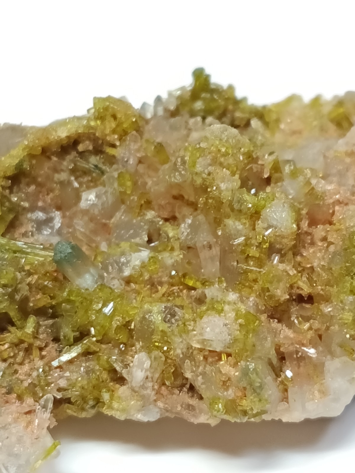 Green Natural Epidote Mineral On Quartz Crystal Matrix X84