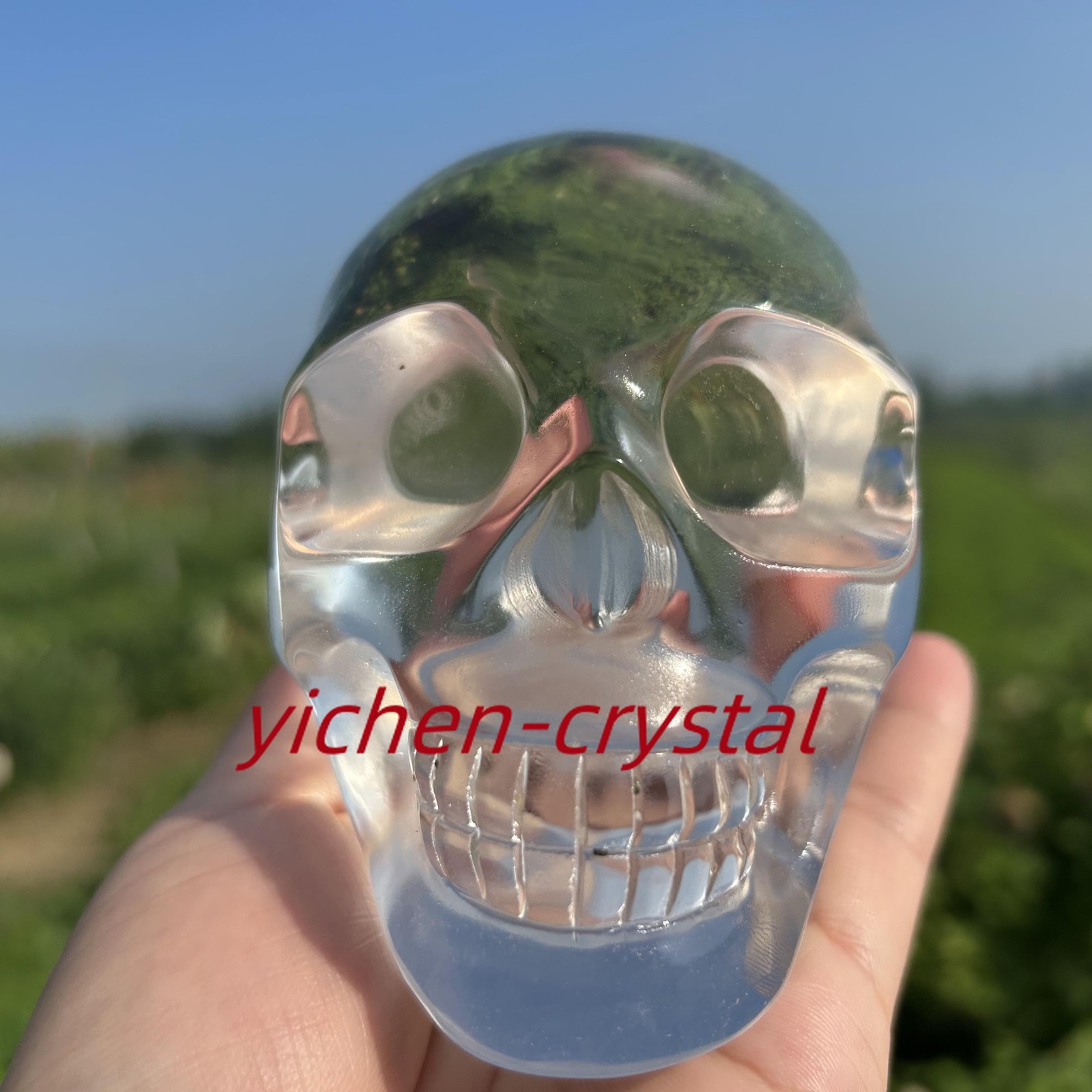 850G+ Large Smelting Stone Hand Carved Quartz Crystal Skull Reiki Heal Gift 1pc