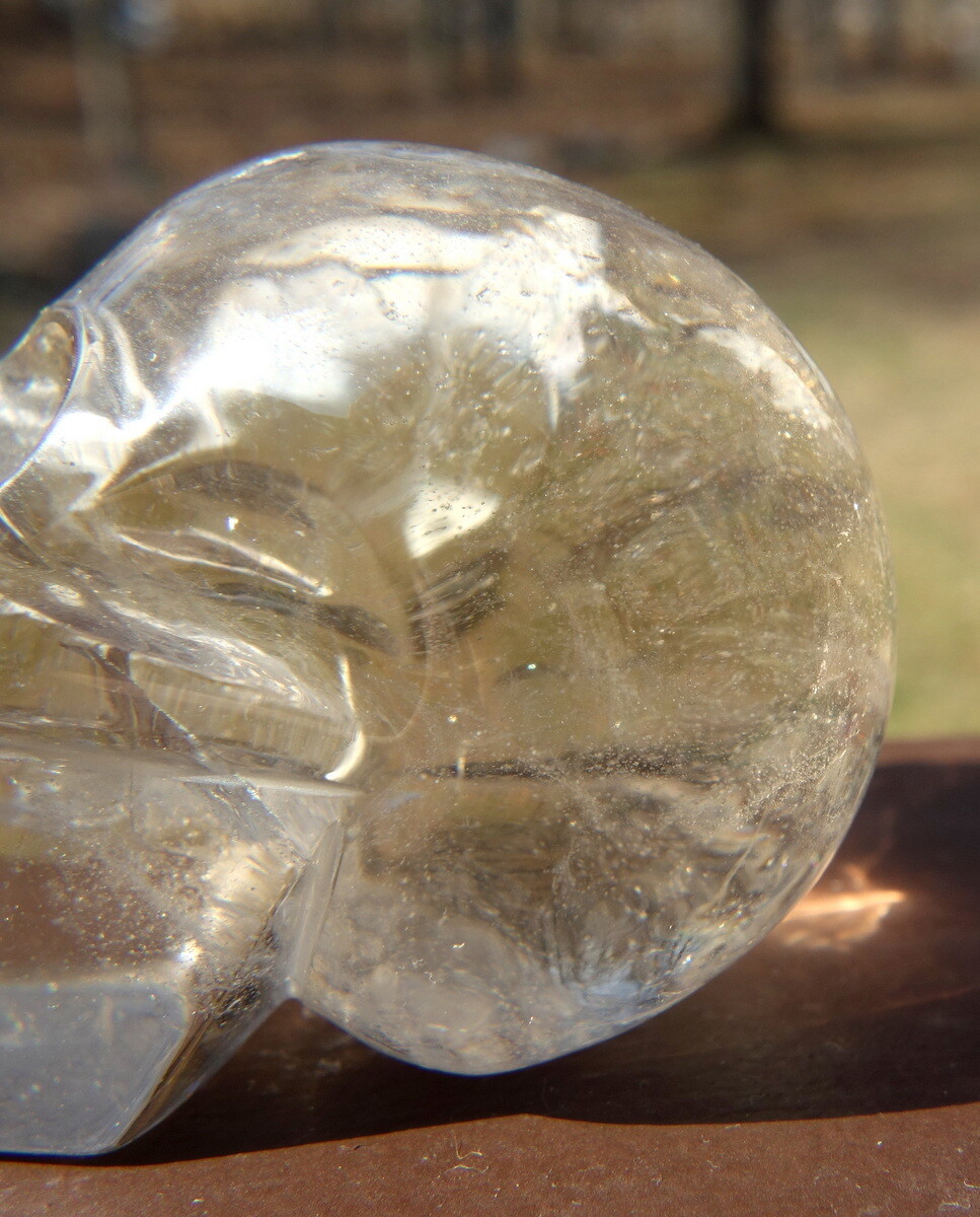 Quartz Crystal Skull Carving with Rainbows and a Touch of Smoky
