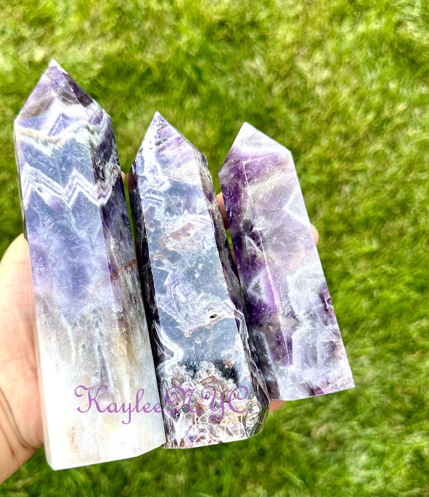 3 Pcs Large Natural Chevron Amethyst Obelisk Tower Point Crystal Energy