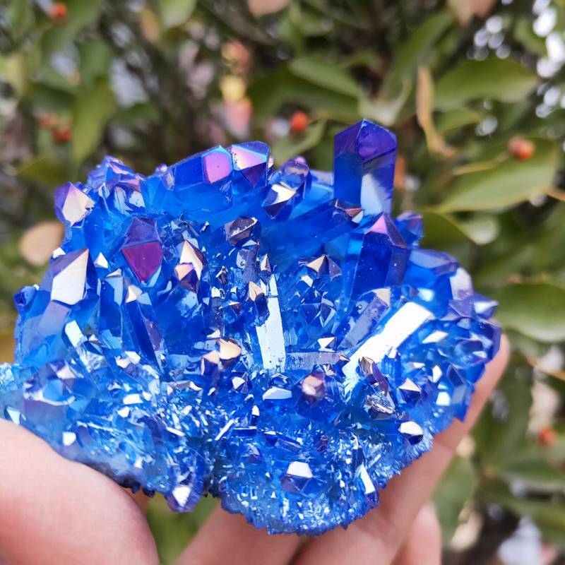 120g Big Natural Aura Blue Titanium Stone Quartz Crystal Cluster Specimens Reiki