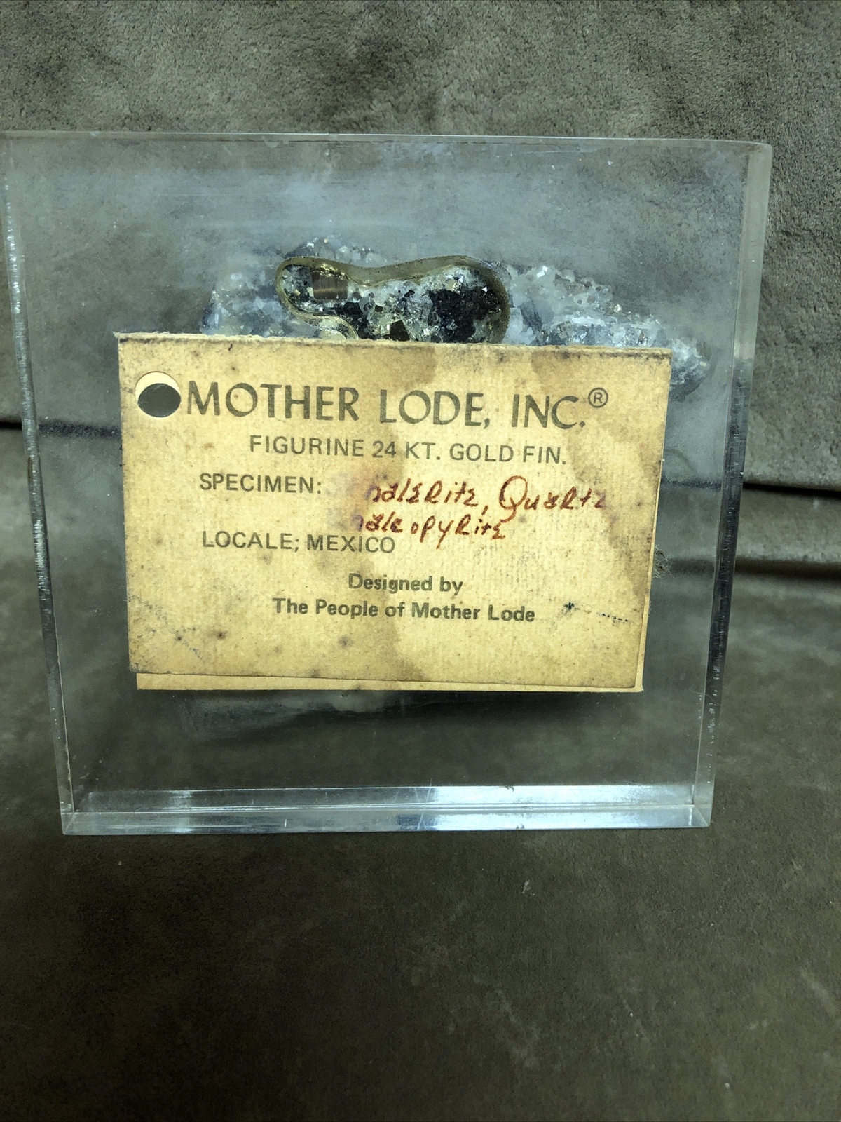 Vintage Mother Lode Pyrite Mineral Specimen Mexico Acrylic Lucite Base