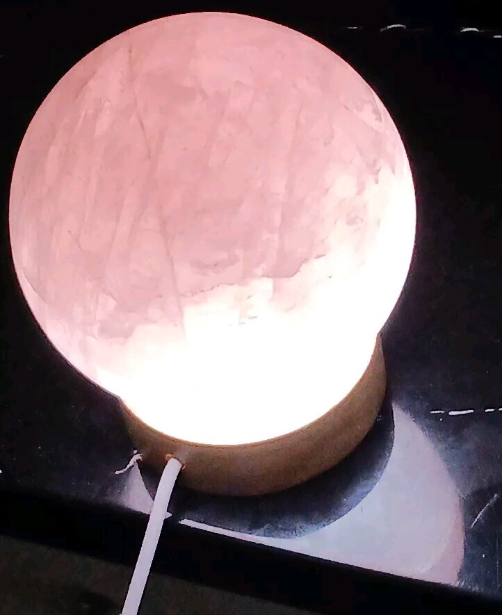 Polished Rose Quartz Crystal Ball Lamp 1 1/4lbs Sphere W LED Stand Large Vivid