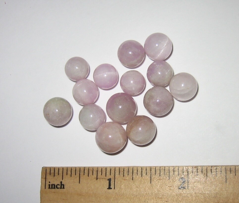 14 POLISHED TINY 0.2″- 0.3″ KUNZITE CRYSTAL STONE MINERAL SPHERES ~ 21.4grams *2