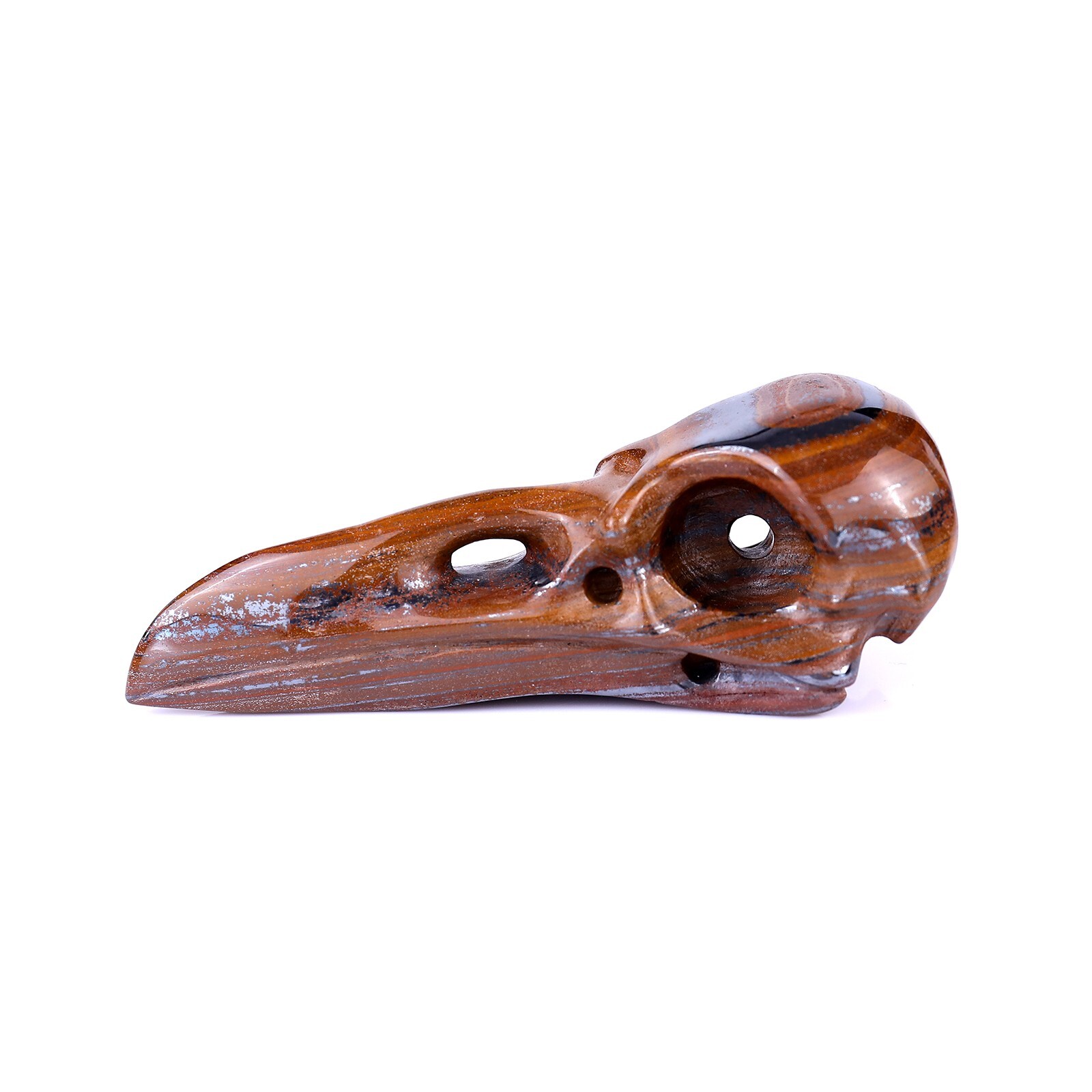 5″Tiger Iron Eye Hand Carved Raven Skull Sculpture Crystal Healing Carving Decor