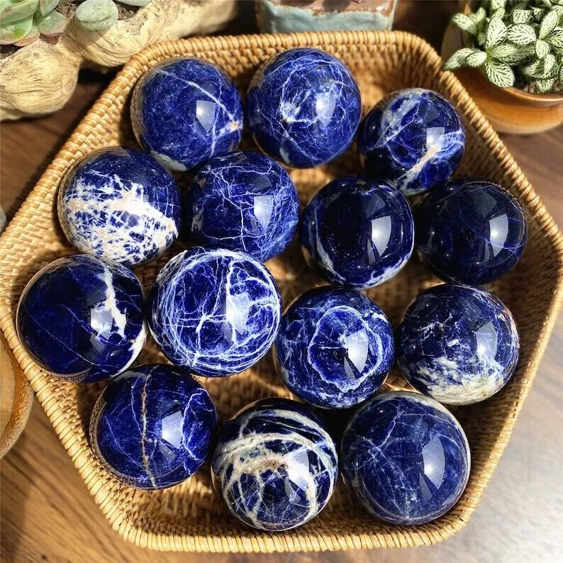 50mm Natural blue Sodalite Ball Quartz Crystal polished Sphere Healing gift 1pc