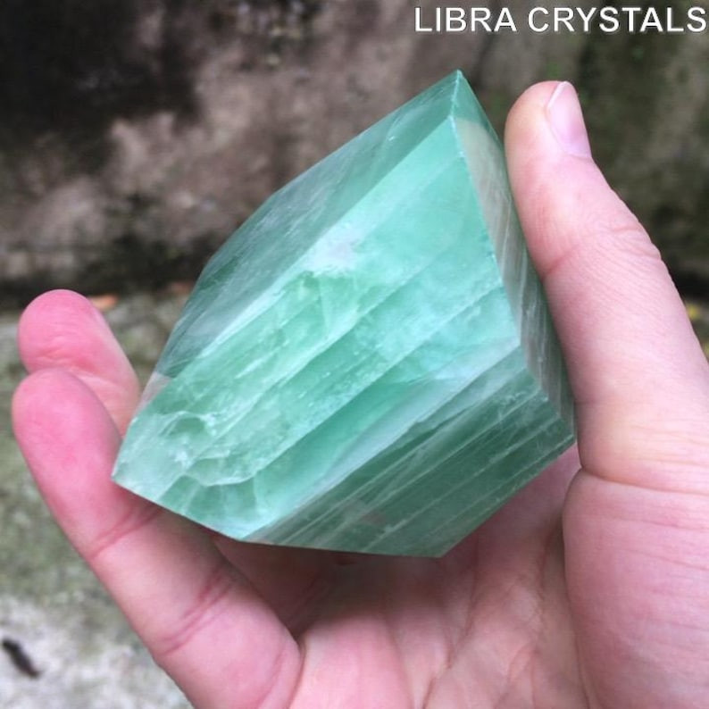 Rare Banded Green Fluorite Freeform Polished Crystal 382g Mint Sea Green Decor
