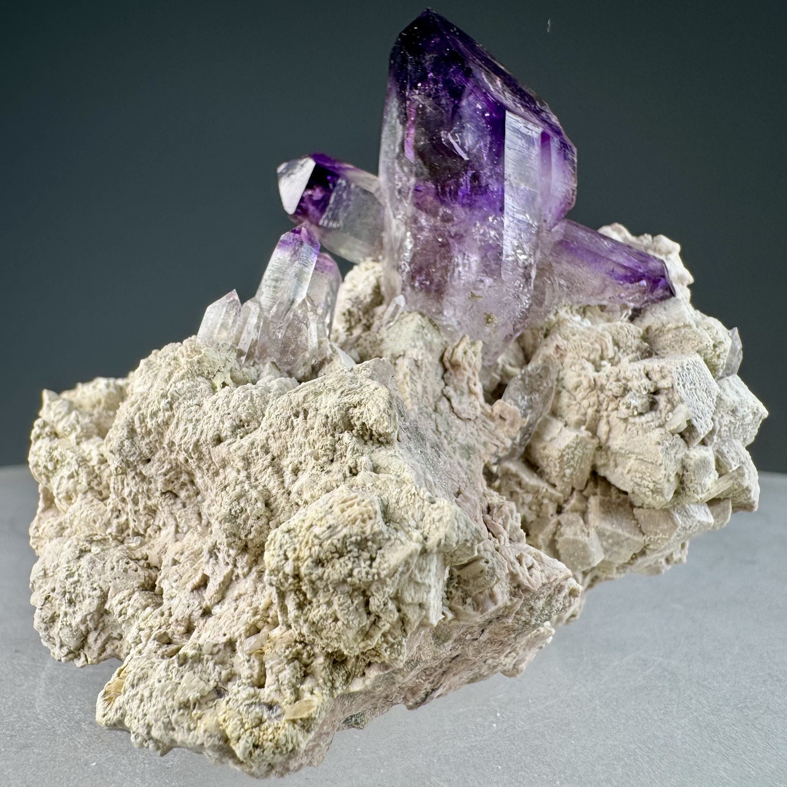 Fine Amethyst Crystals on Microcline: Brandberg Complex, Brandberg Area, Namibia