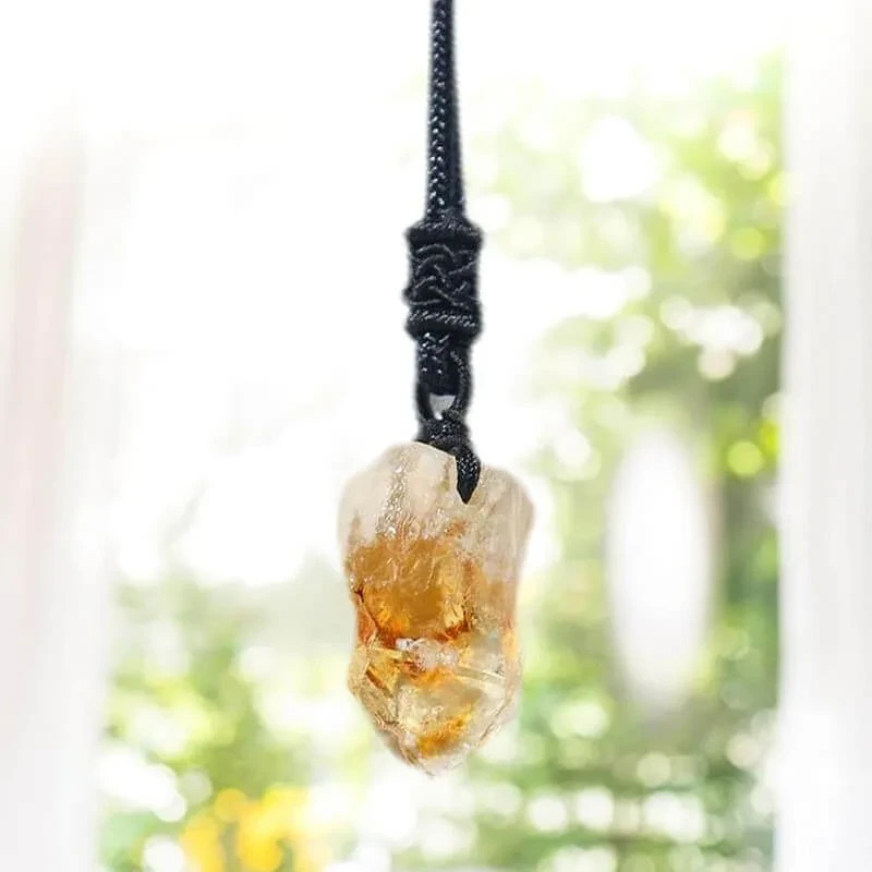 Raw Citrine Pendant Necklace Natural Crystal Prosperity Healing Stone