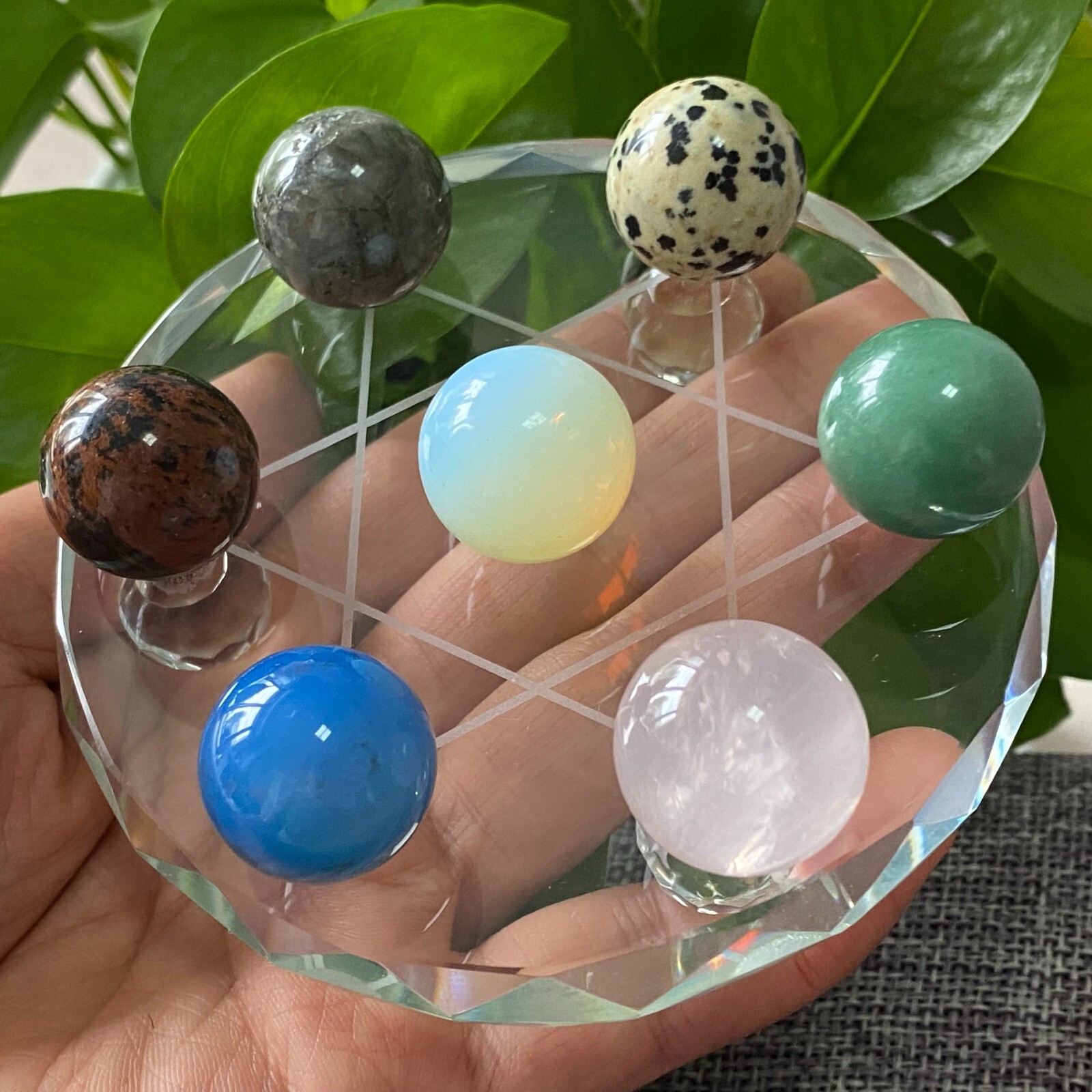 TOP Natural a lot Quartz Seven star array Sphere Quartz Crystal Reiki+stand 1PC