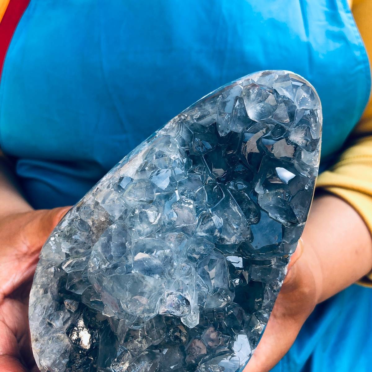 6.35LB Natural Blue Celestite Geode Crystal Cluster Specime Healing 1.51+1.38kg