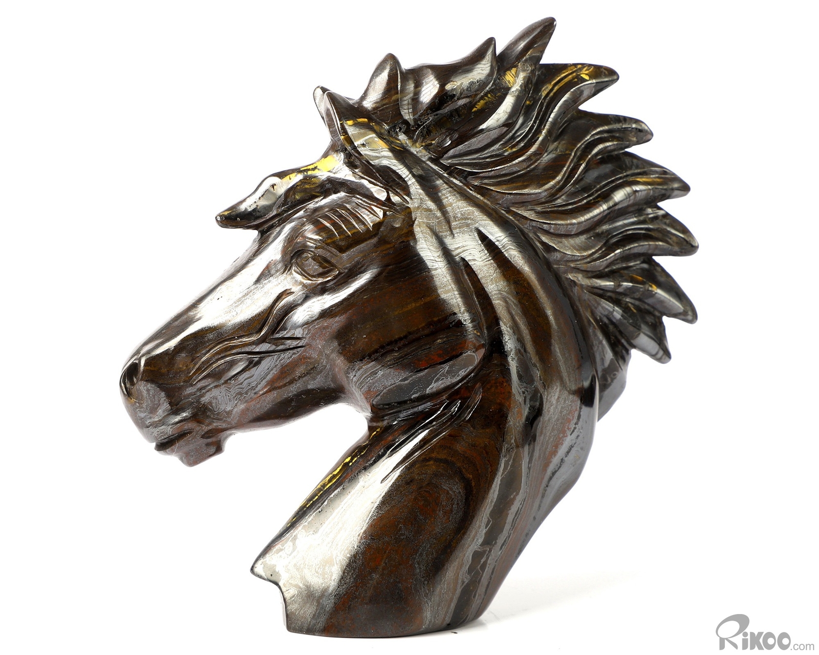 3.7″ Gold Tiger Iron Eye Hand Carved Crystal Horse Sculpture, Healing