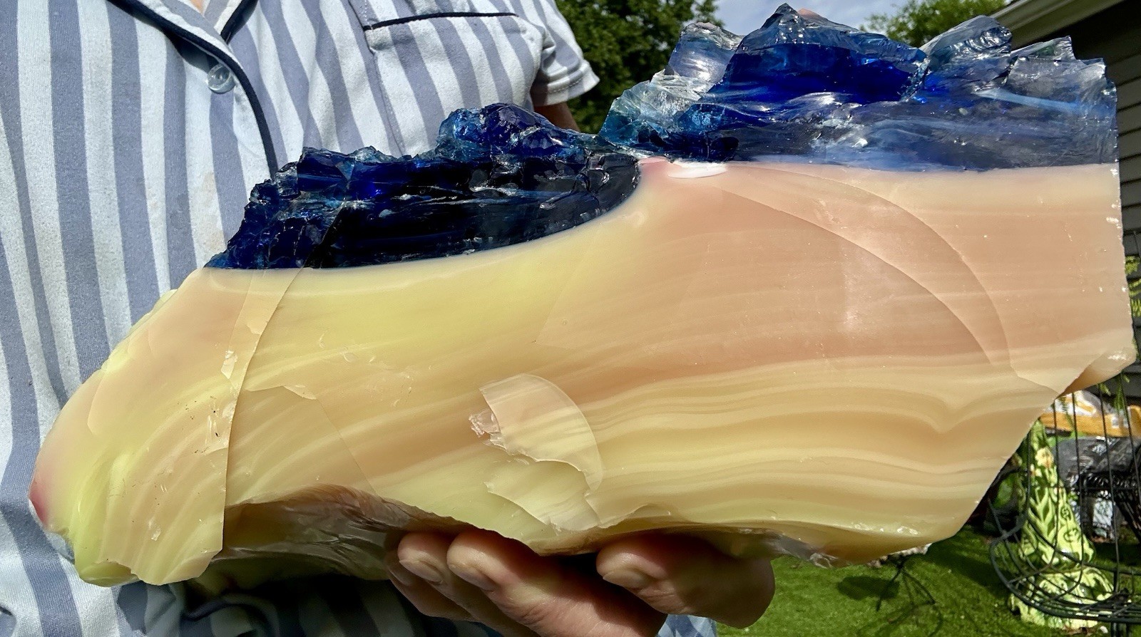 Stunning Uranium Slag Glass Cullet Mixed Blue Yellow Orange HOUZER Rock Overpour