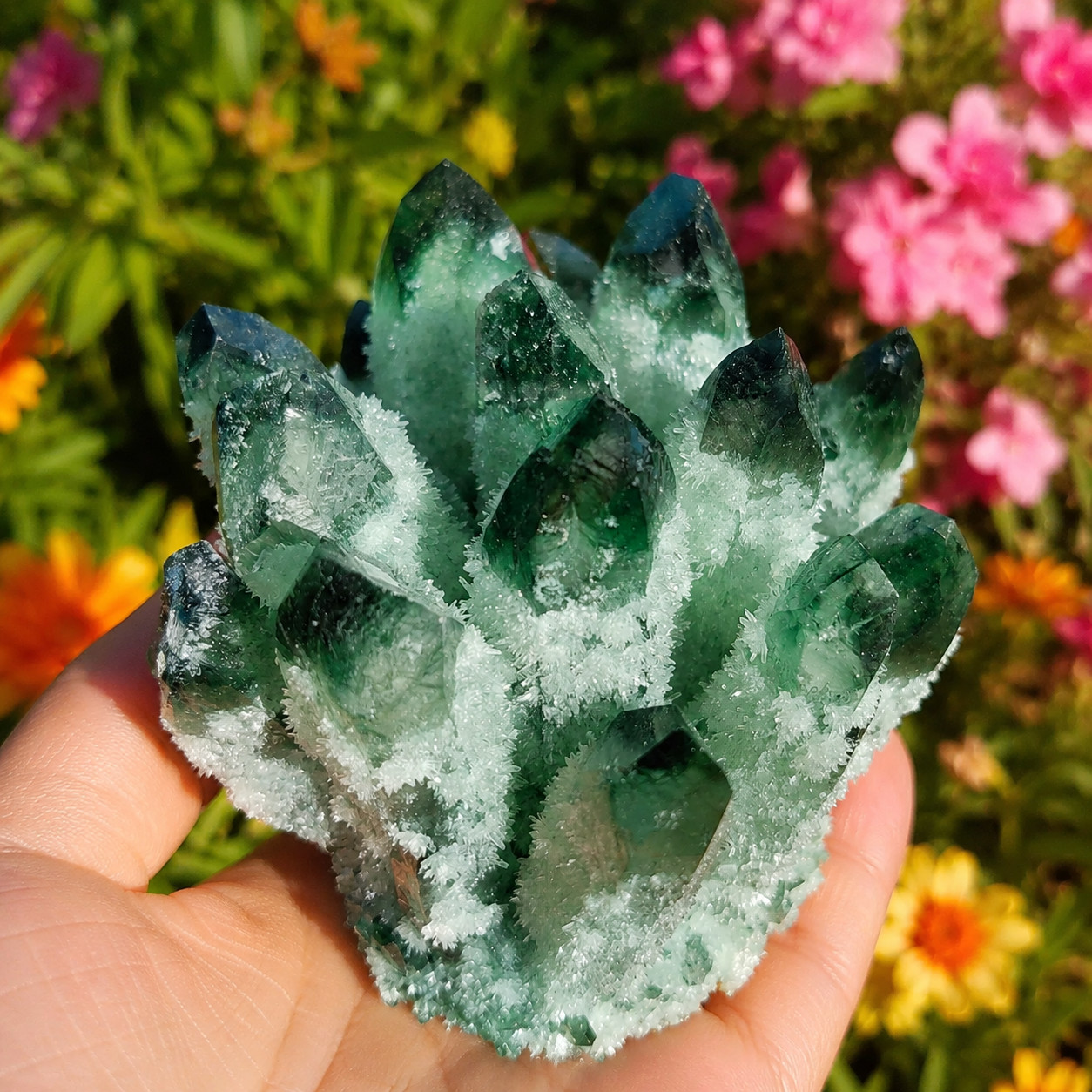 350g Rare Green Phantom Quartz Crystal Cluster Mineral Specimen Healing Specimen