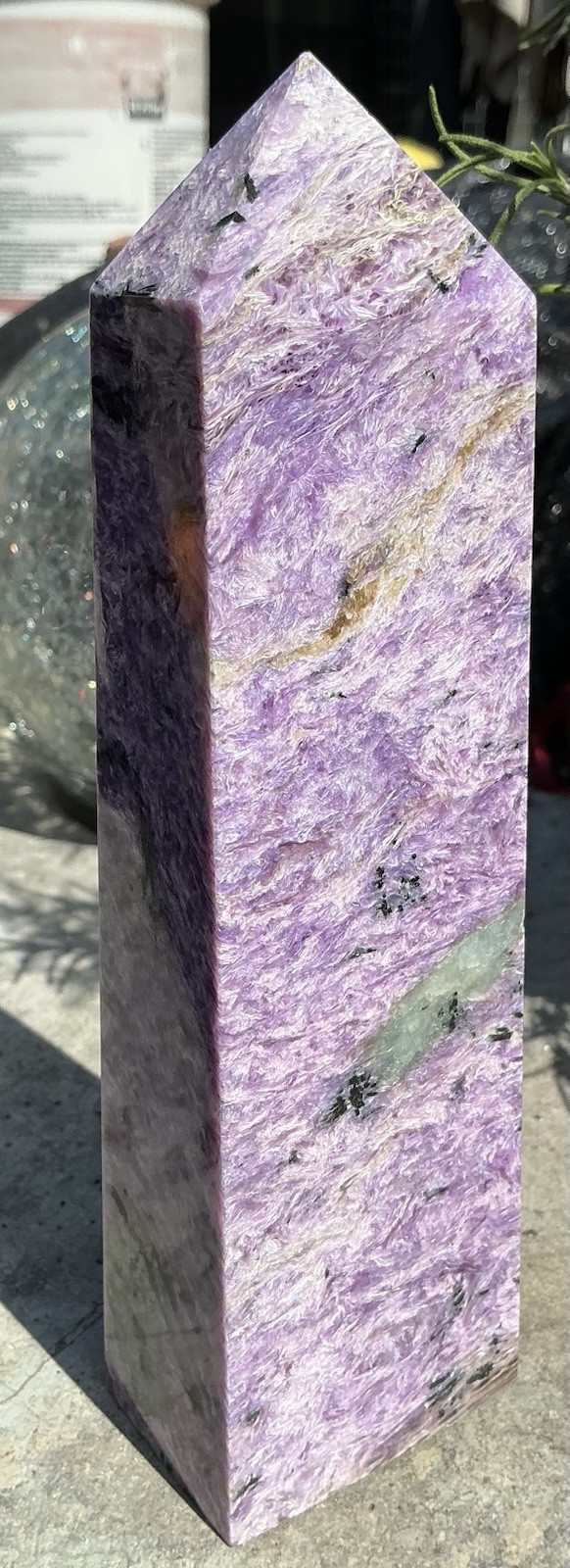 1 lb 3.6oz / 6.95 inches Purple CHAROITE Polished Gemstone Point Tower Generator