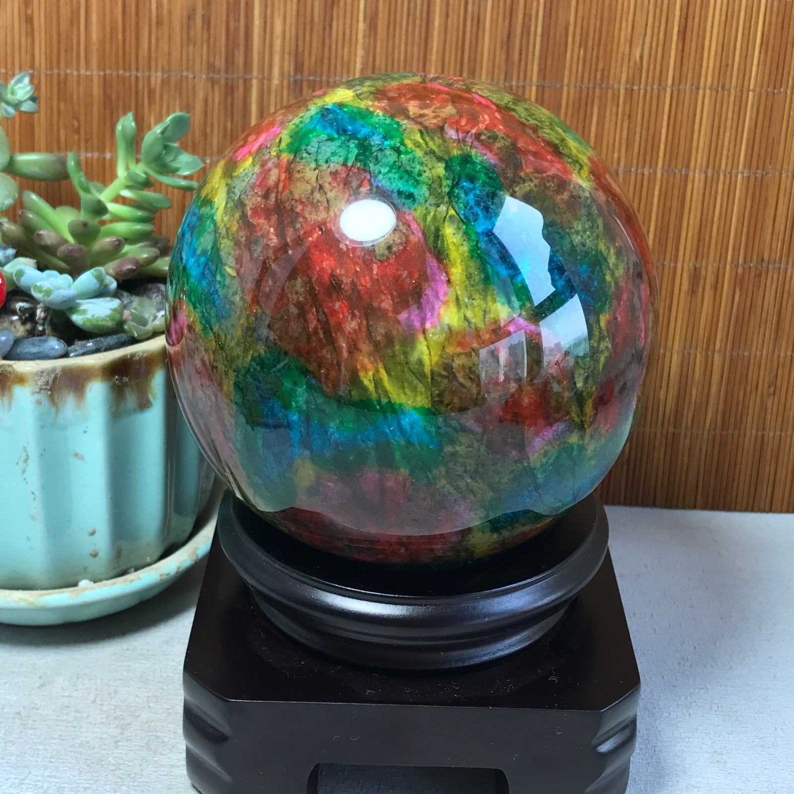 Natural “Seven Colors Jade” sphere Ball -Taiwan China 1.84kg Base Random A5803