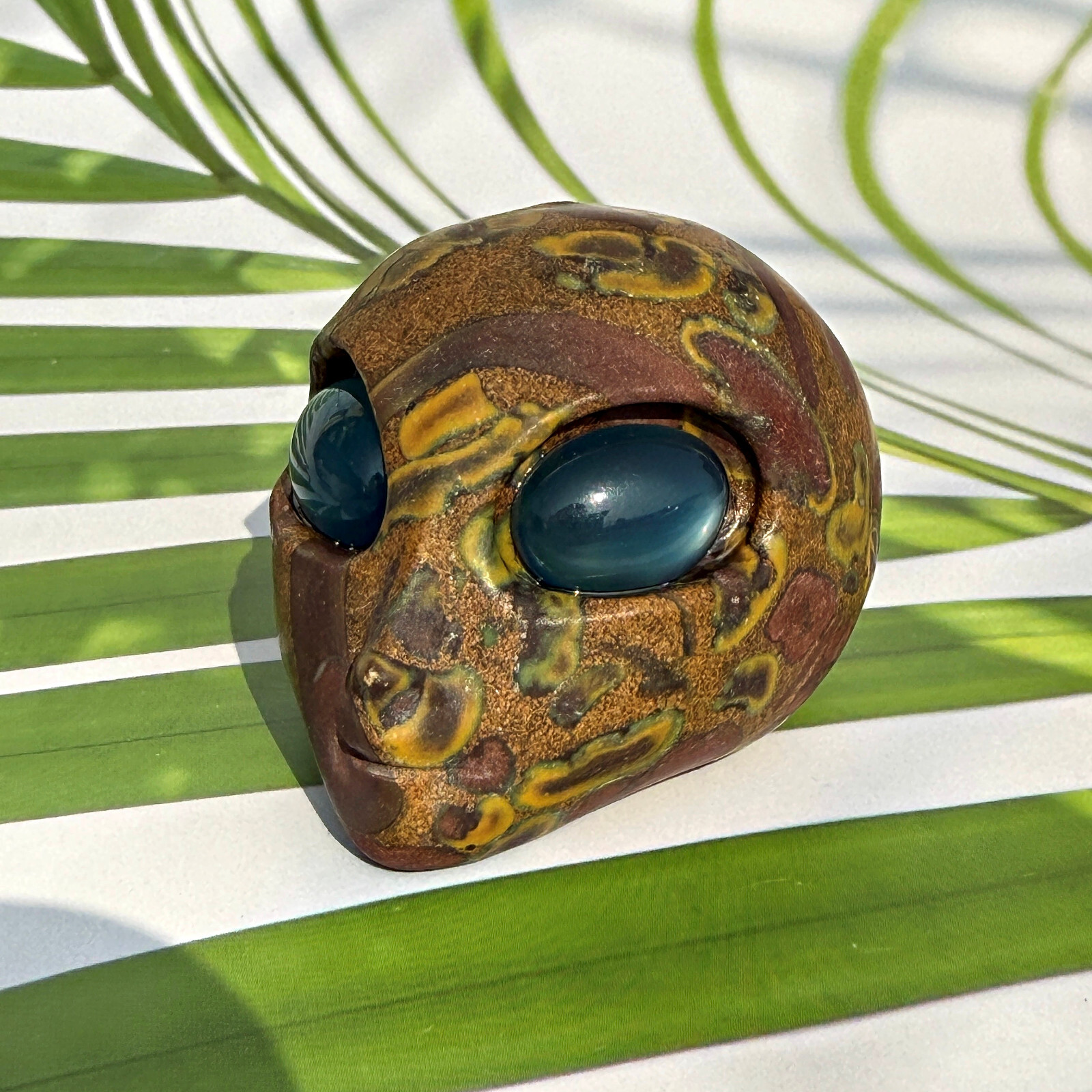 2″ Flower Jasper Alien Skull Crystal Carved Healing Gems Gothic Skull Figurine