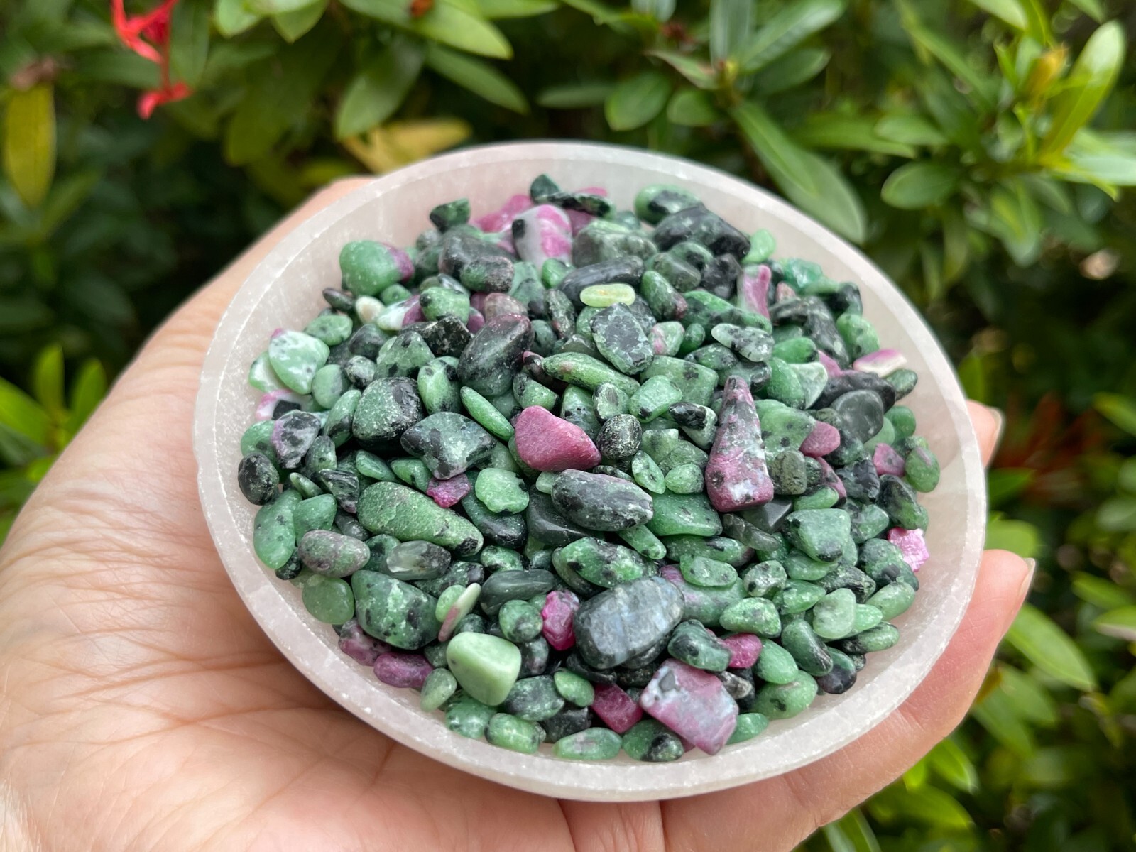 Grade A++ Ruby Zoisite Semi Tumbled Gemstone Mini Chips 4 – 9 mm, Wholesale Bulk
