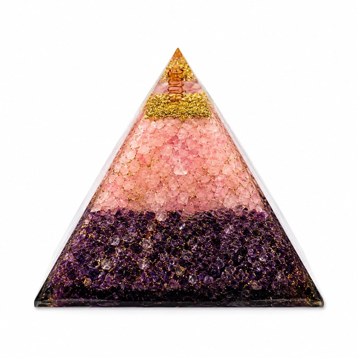 Orgonite Pyramid Rose Quartz Amethyst Crystal Energy Healing Meditation Decor