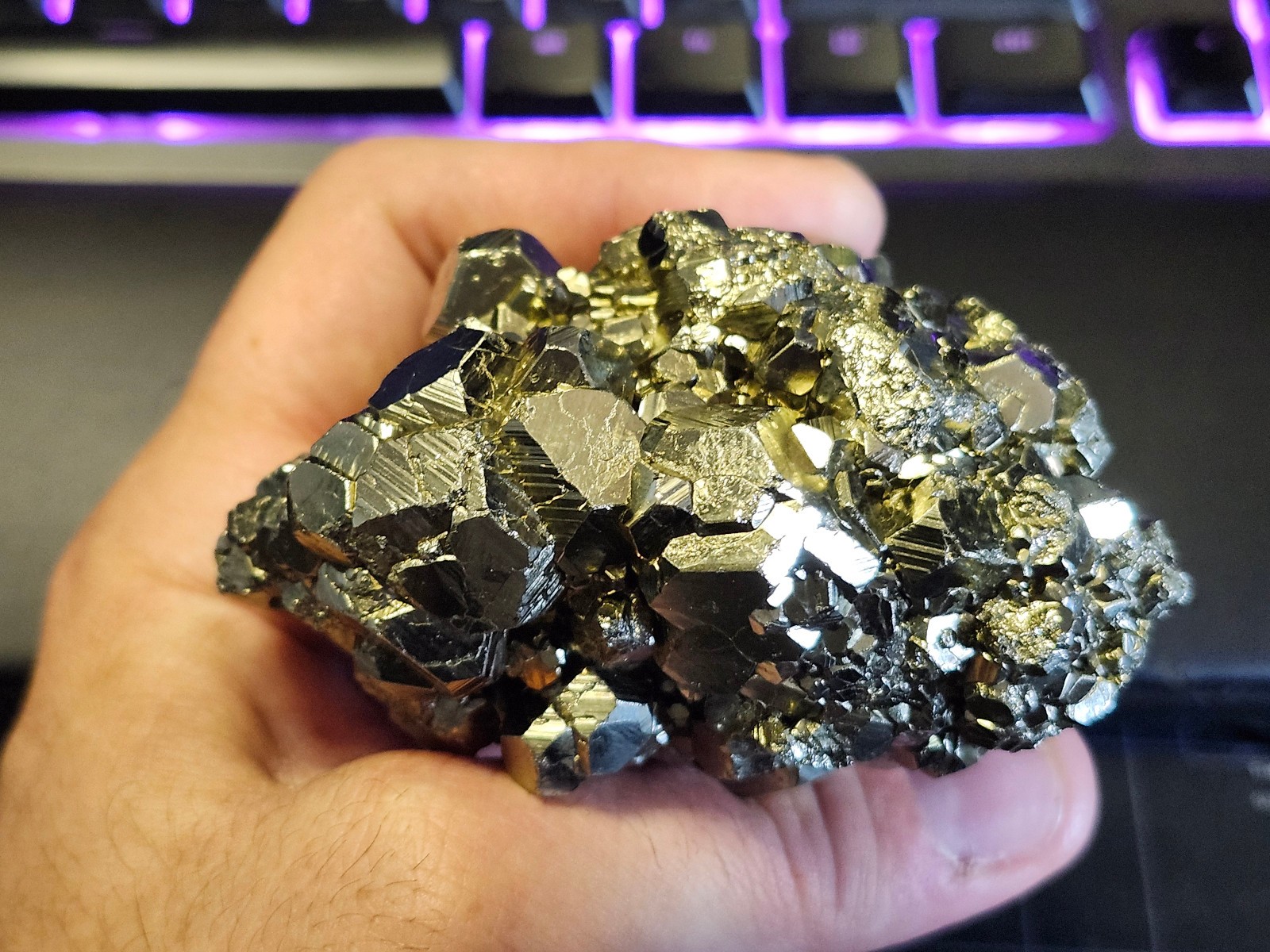 ✨🌟Peruvian Pyrite – Huge Octahedral Crystals – (Huanzala Mine, Peru) – 686g