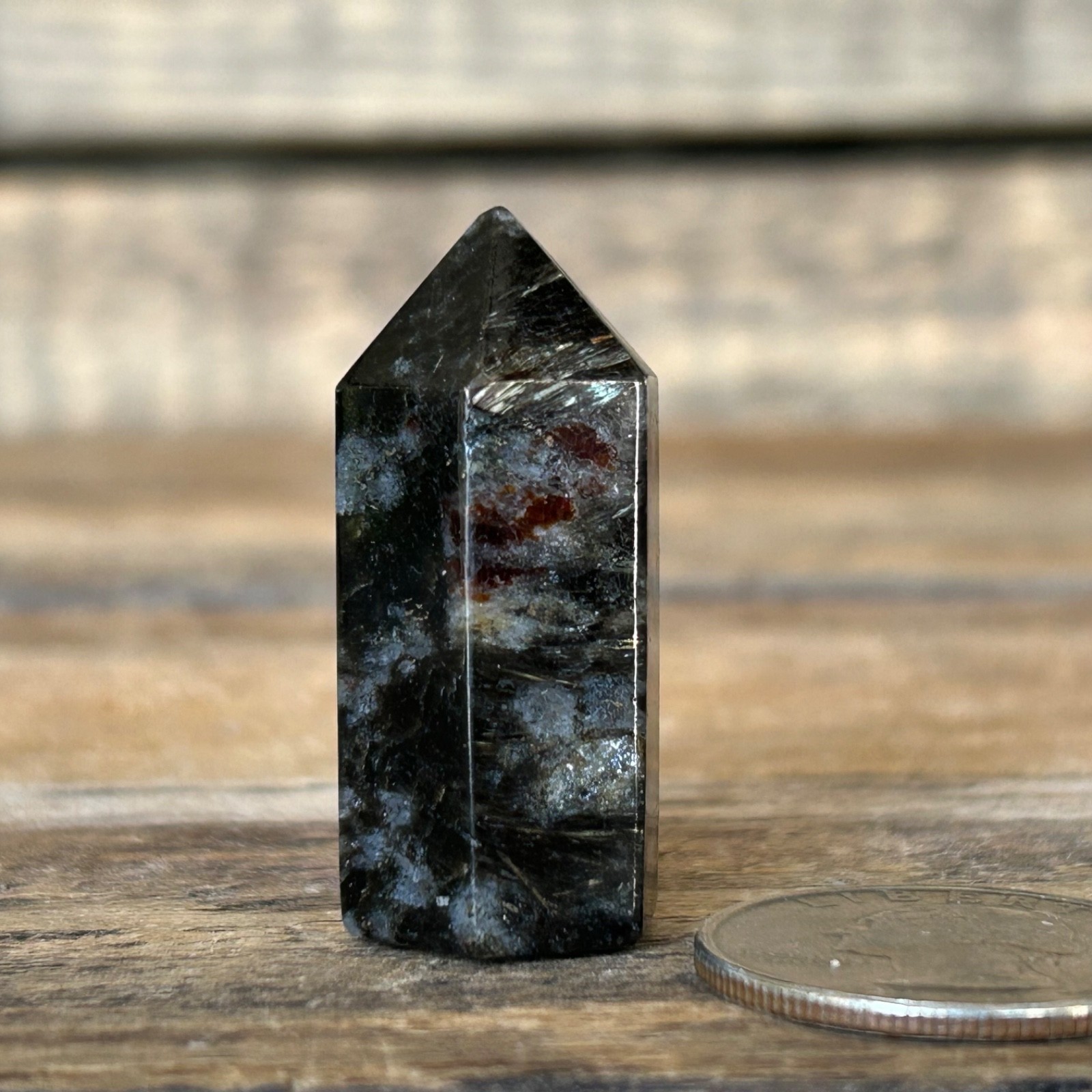 Natural Arfvedsonite Tower Polished Crystal Point Madagascar 1.5″