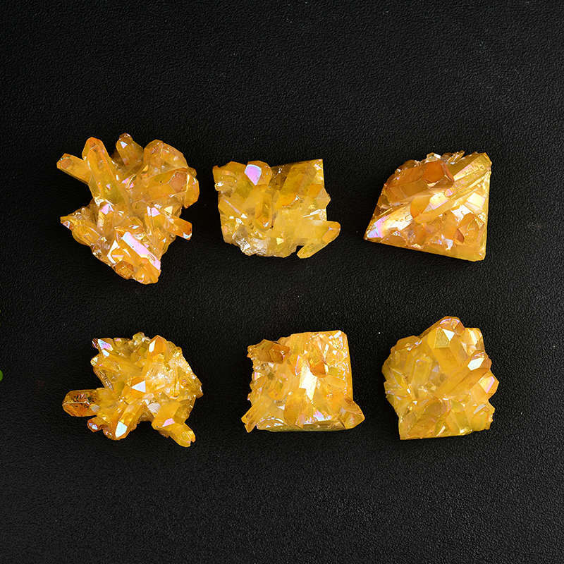 50g Natural Yellow Aura Titanium Stone Quartz Crystal Cluster Geode Specimens US