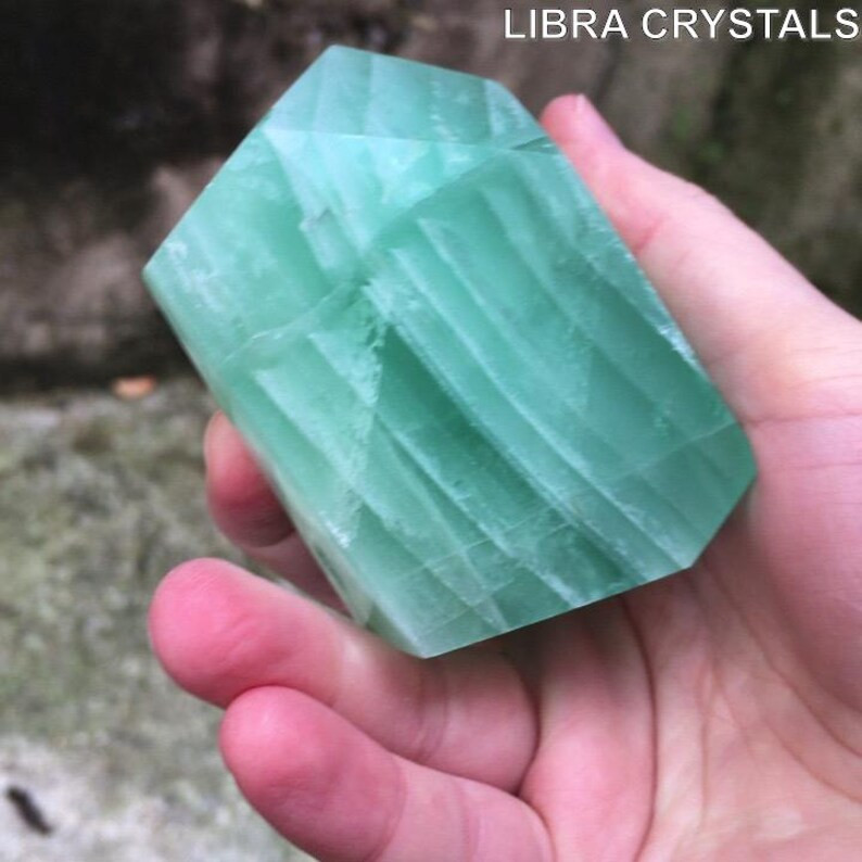 Rare Banded Green Fluorite Freeform Polished Crystal 382g Mint Sea Green Decor