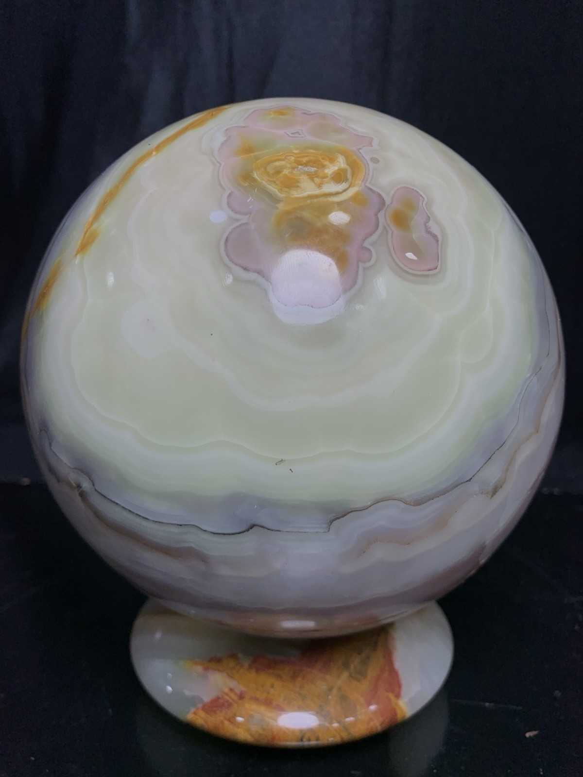 Large 95mm Green Banded Onyx Sphere 4.636kg Calcite Crystal Orb Specimen Stand