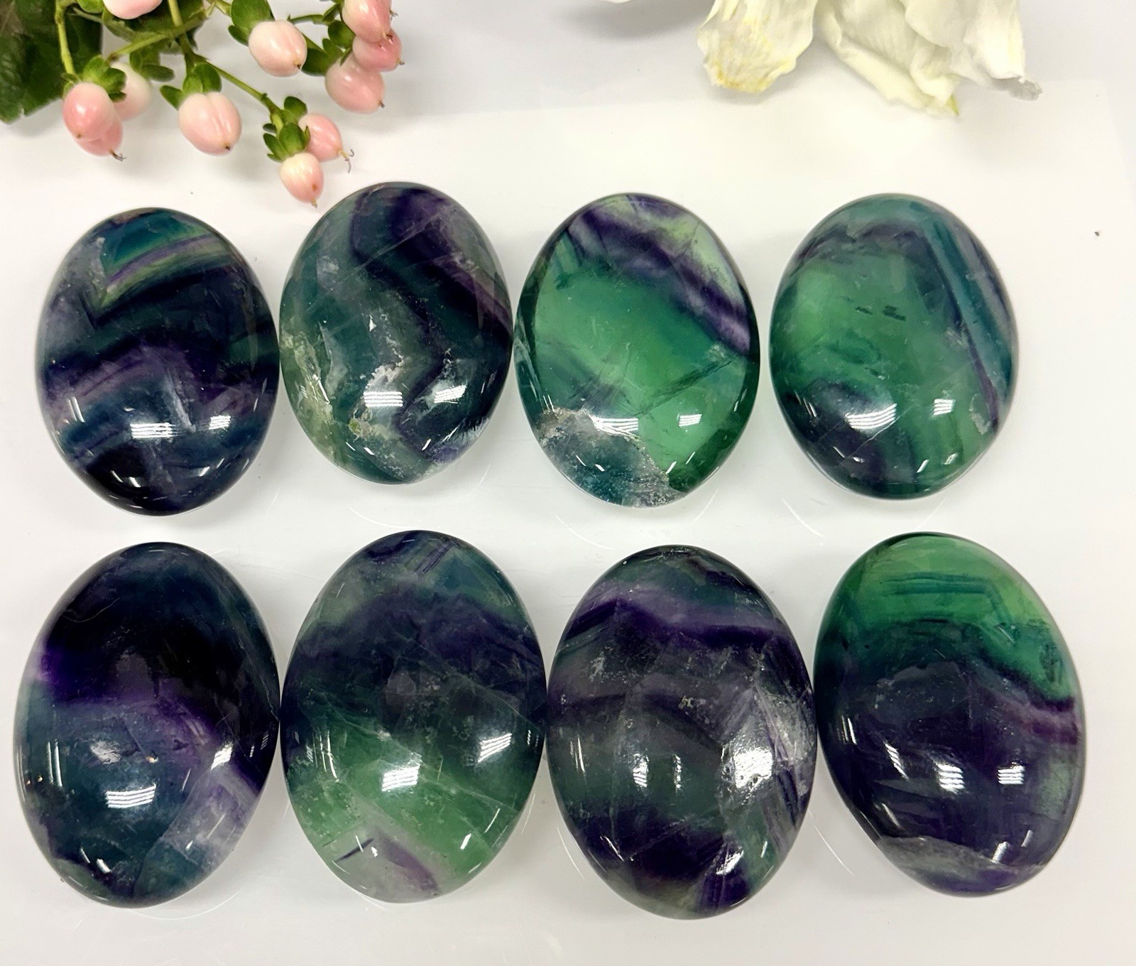 Wholesale Lot 8 Pcs Natural Rainbow Fluorite Palm Stone Crystal Healing