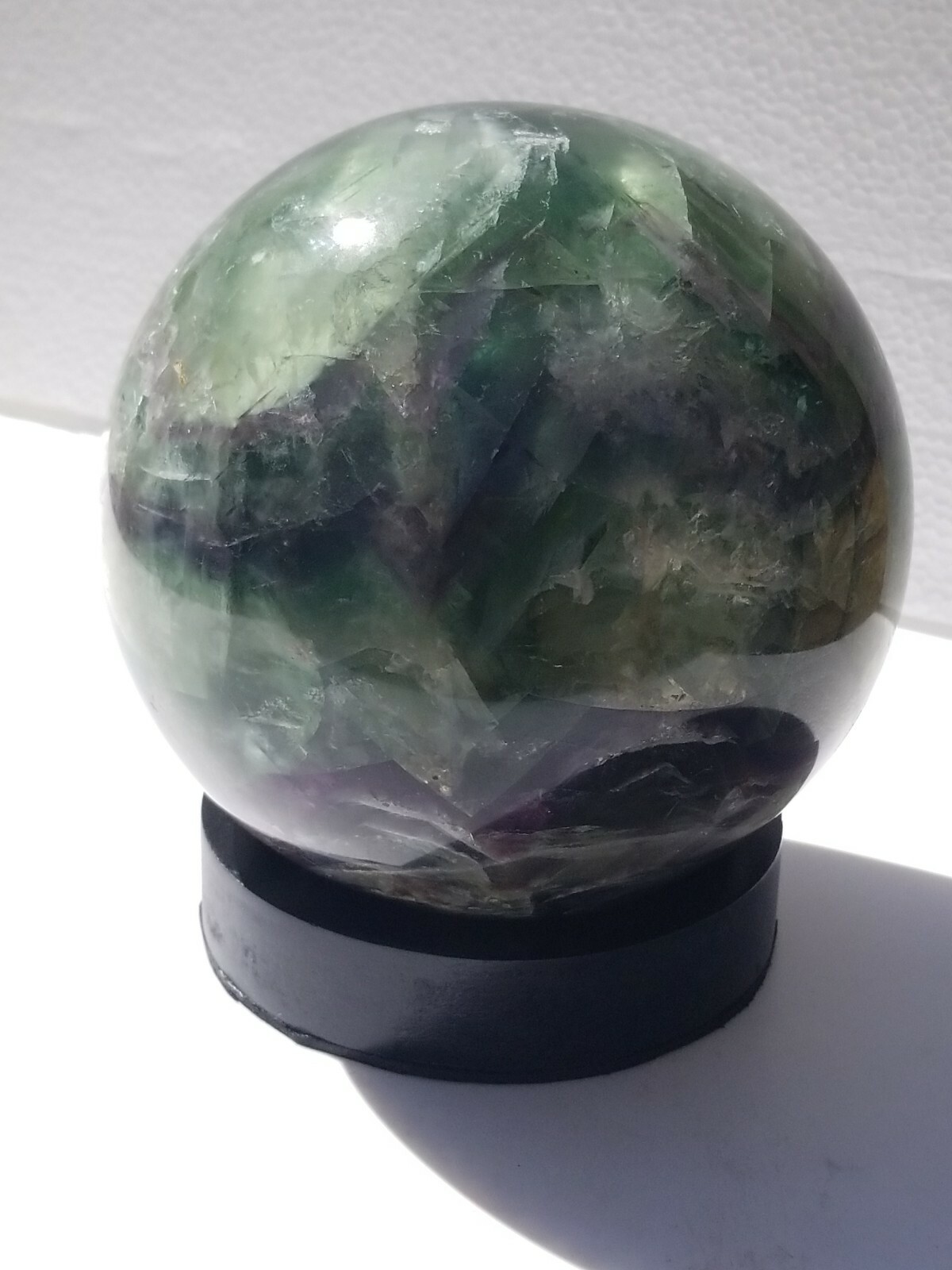 4.5″ Polished Purple Green Fluorite Quartz Crystal Sphere Ball /with wood Stand