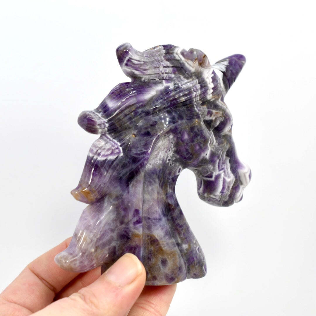 4.25in Chevron Amethyst Crystal Carved Unicorn Head