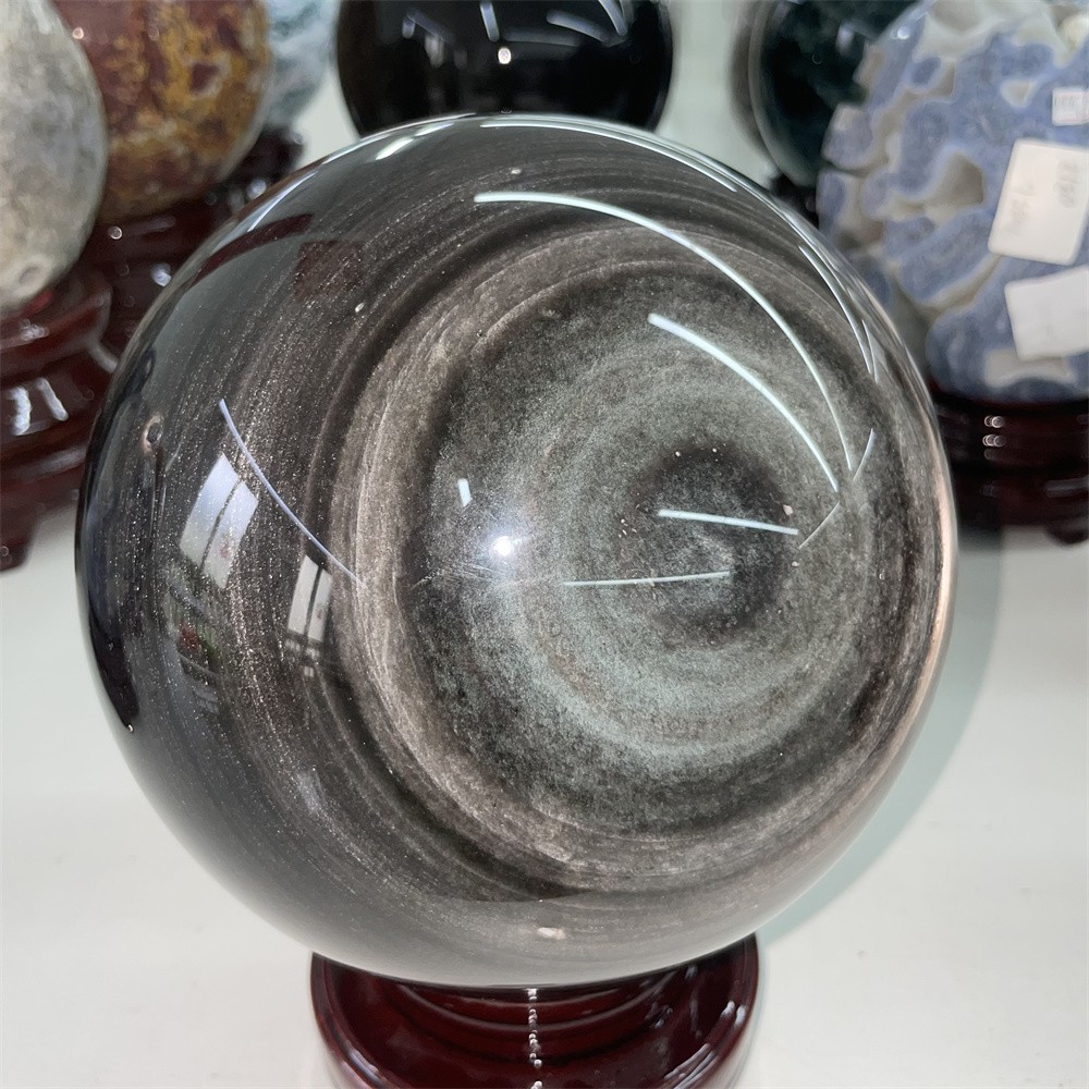 14LB 6.3″ Natural A++ Silver Obsidian Sphere Ball Crystal Quartz Energy Decor