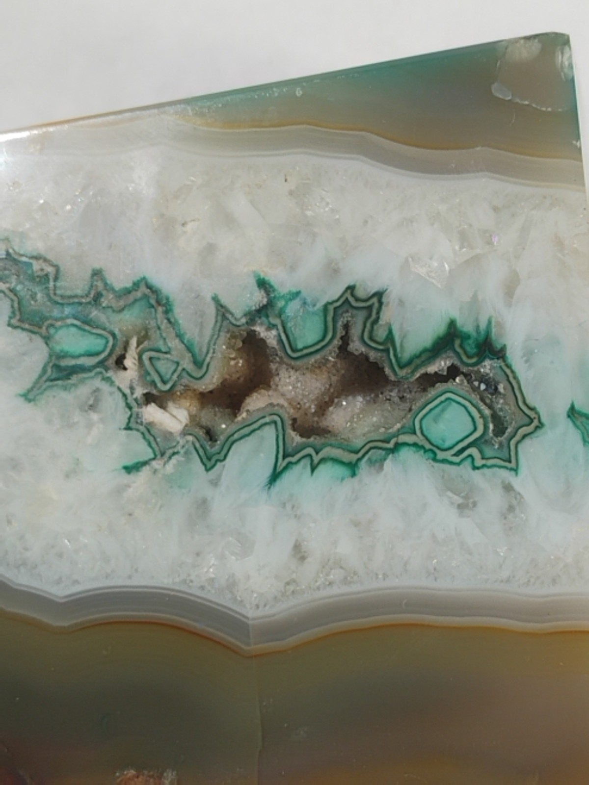 Sliced And Polished Natural Brazilian Agate Geode Bookend Green Brown White