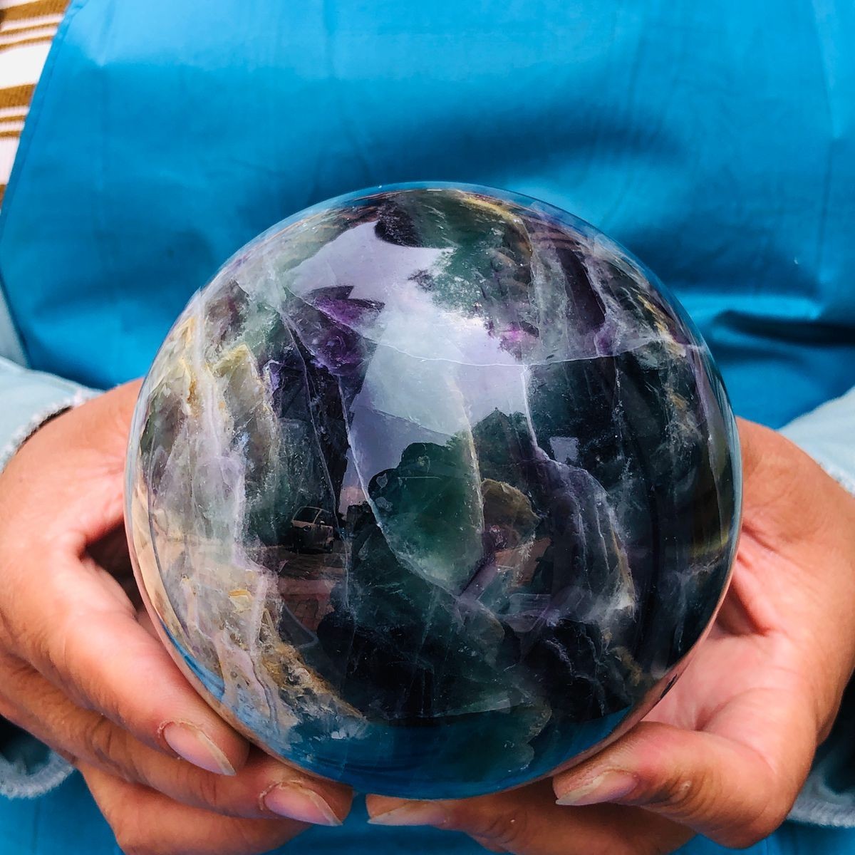4.09LB Natural Crystal Rainbow Fluorite Sphere Display Ball Reiki Healing