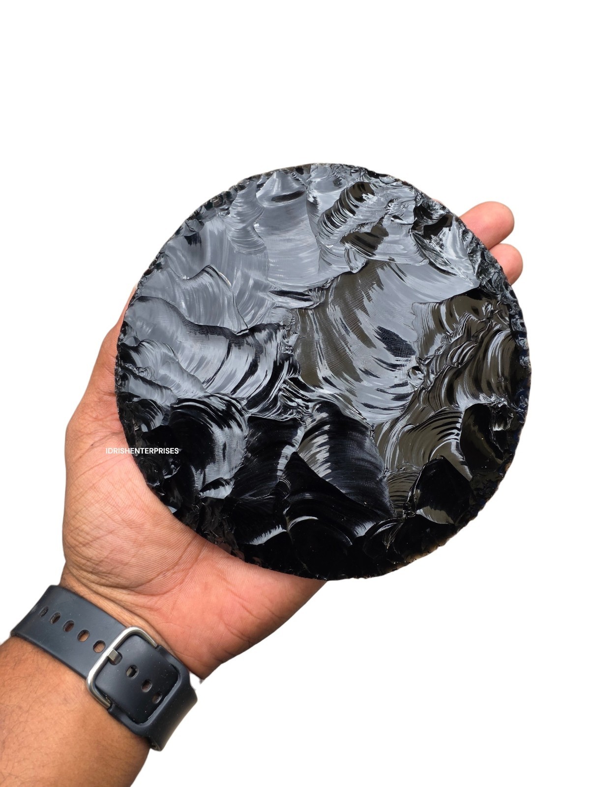 Handcrafted Black Obsidian Disk Round Crystal Display Decor 100mm 125mm 150mm.