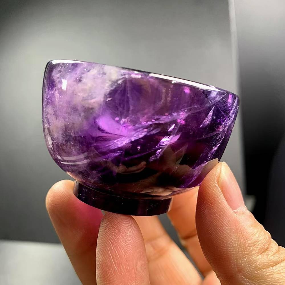 130g Natural Amethyst Quartz Carved Bowl Crystal Mineral reiki Decor