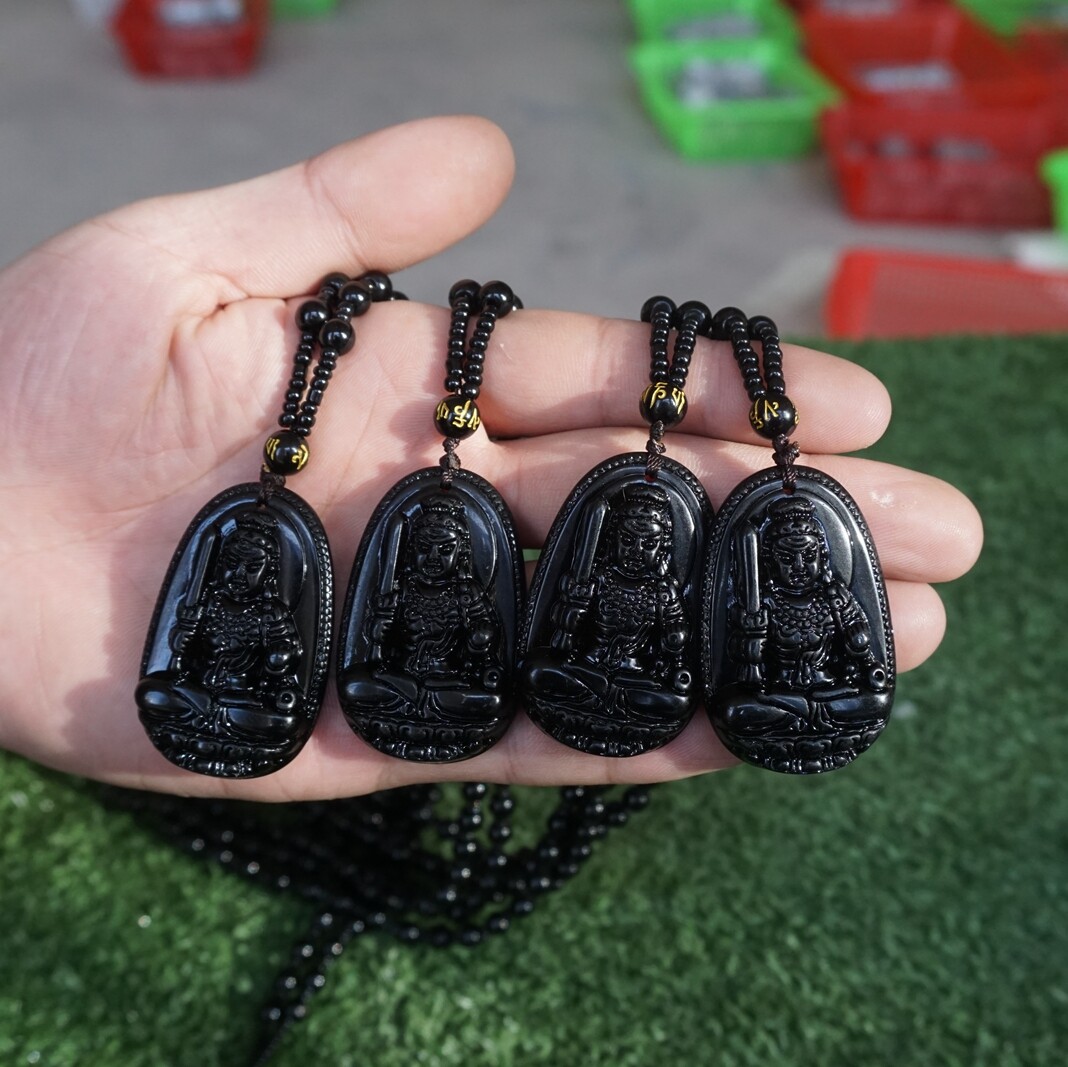 5 Pieces Natural Black Obsidian Lucky Pendant Necklace Guanyin Buddha Healing