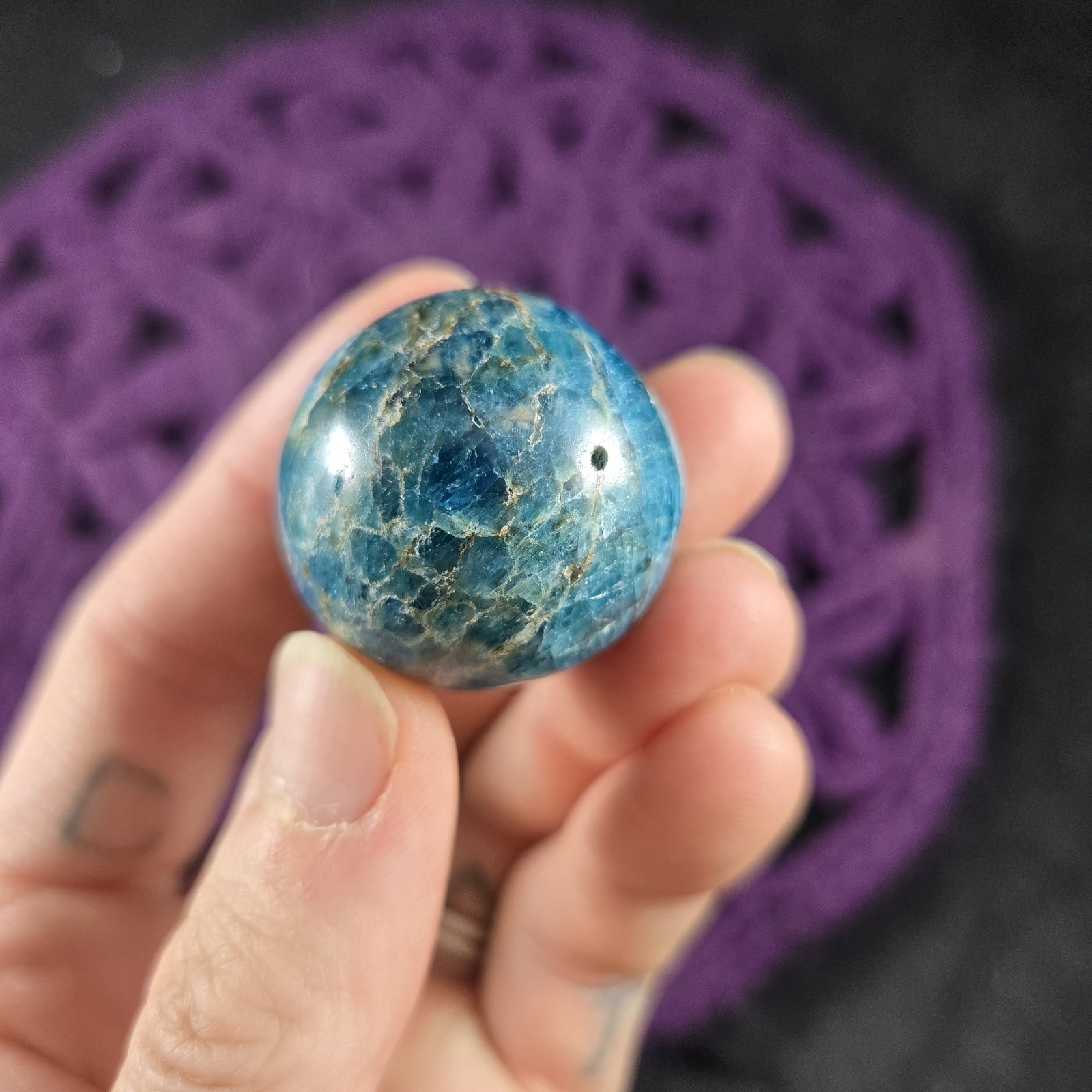 Blue Apatite Sphere 28mm Crystal Ball Stone Polished Marble
