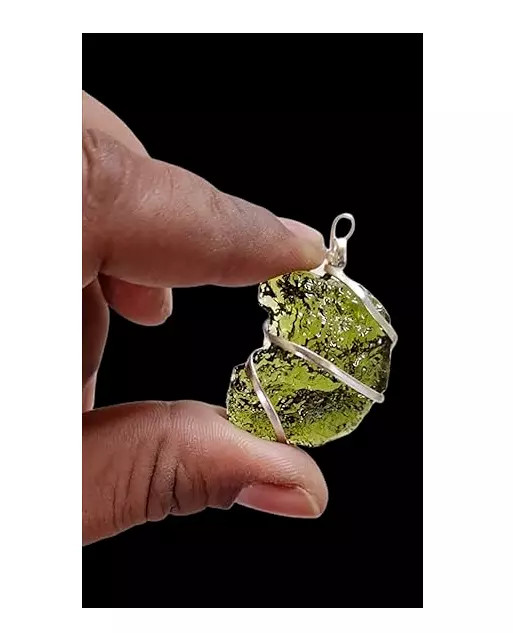 Natural Certified Moldavite Pendant Necklace From Czech Republic/Raw Moldavite