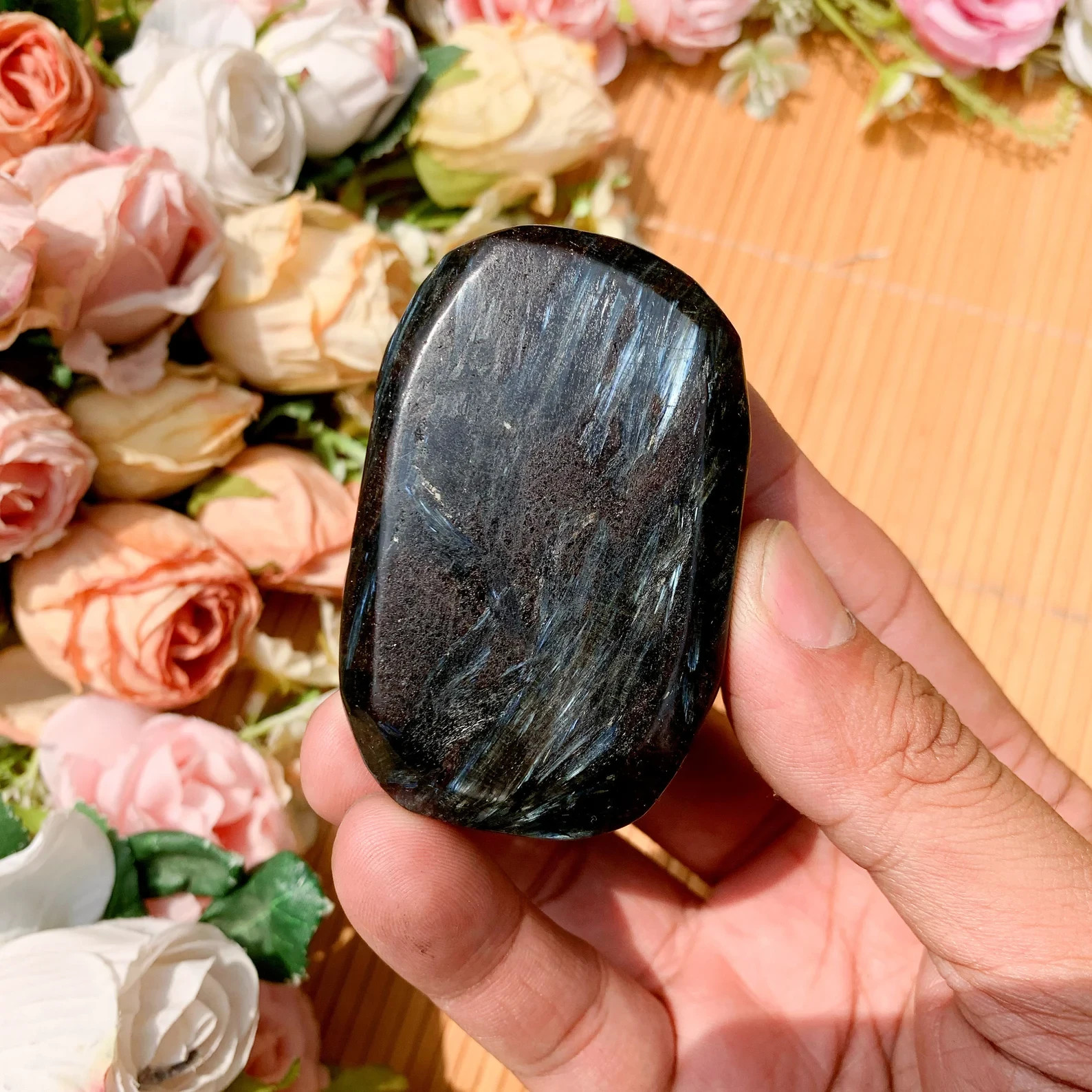 2in+ Arfvedsonite Palm Stone Healing Crystal Fireworks Stone Mineral Specimens