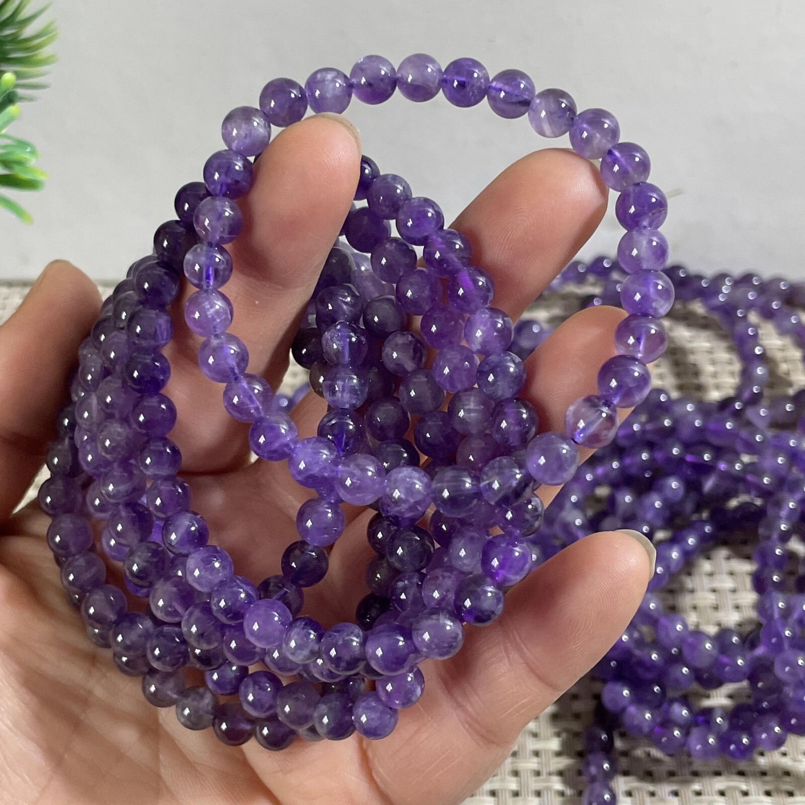 Wholesale 5Pcs Natural amethyst gem stone 6mm Quartz Crystal Stretch Bracelet