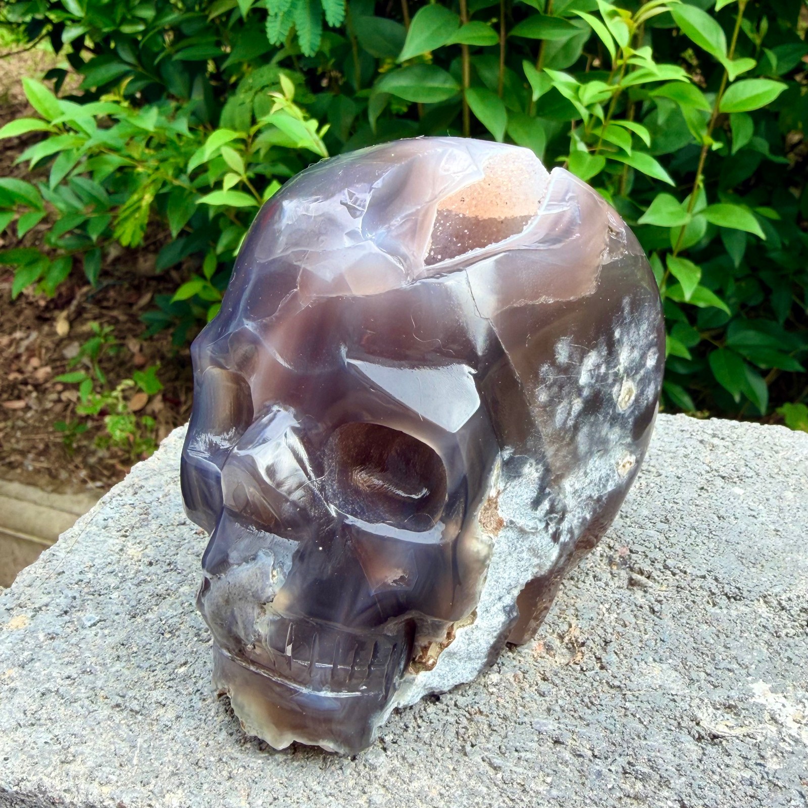 2.36lb Amethyst agate crystal cave skull, Rare hand carved skull specimen