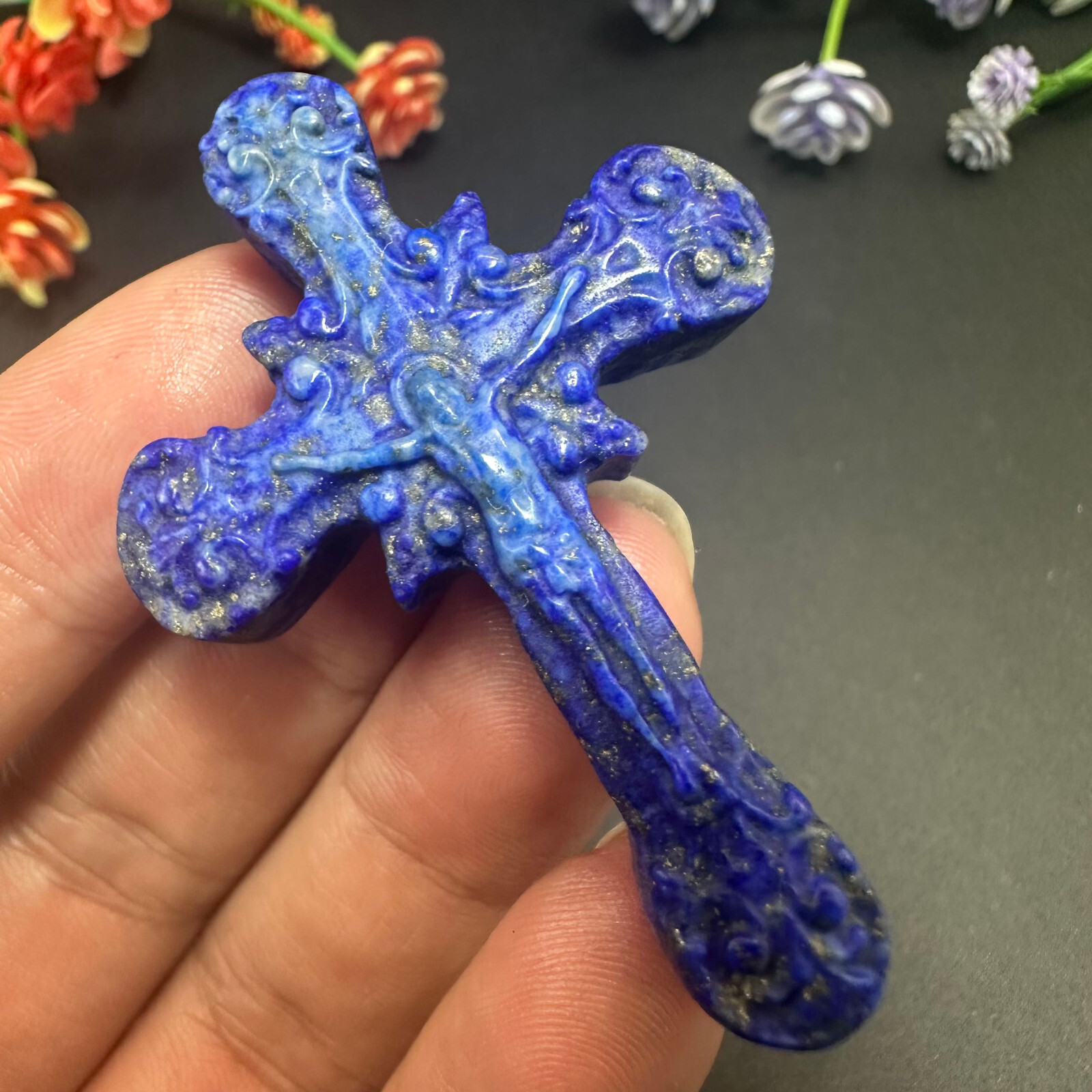 Natural lazurite Carved Christianity Cross Quartz Jesus Crystal Reiki Healing 1P