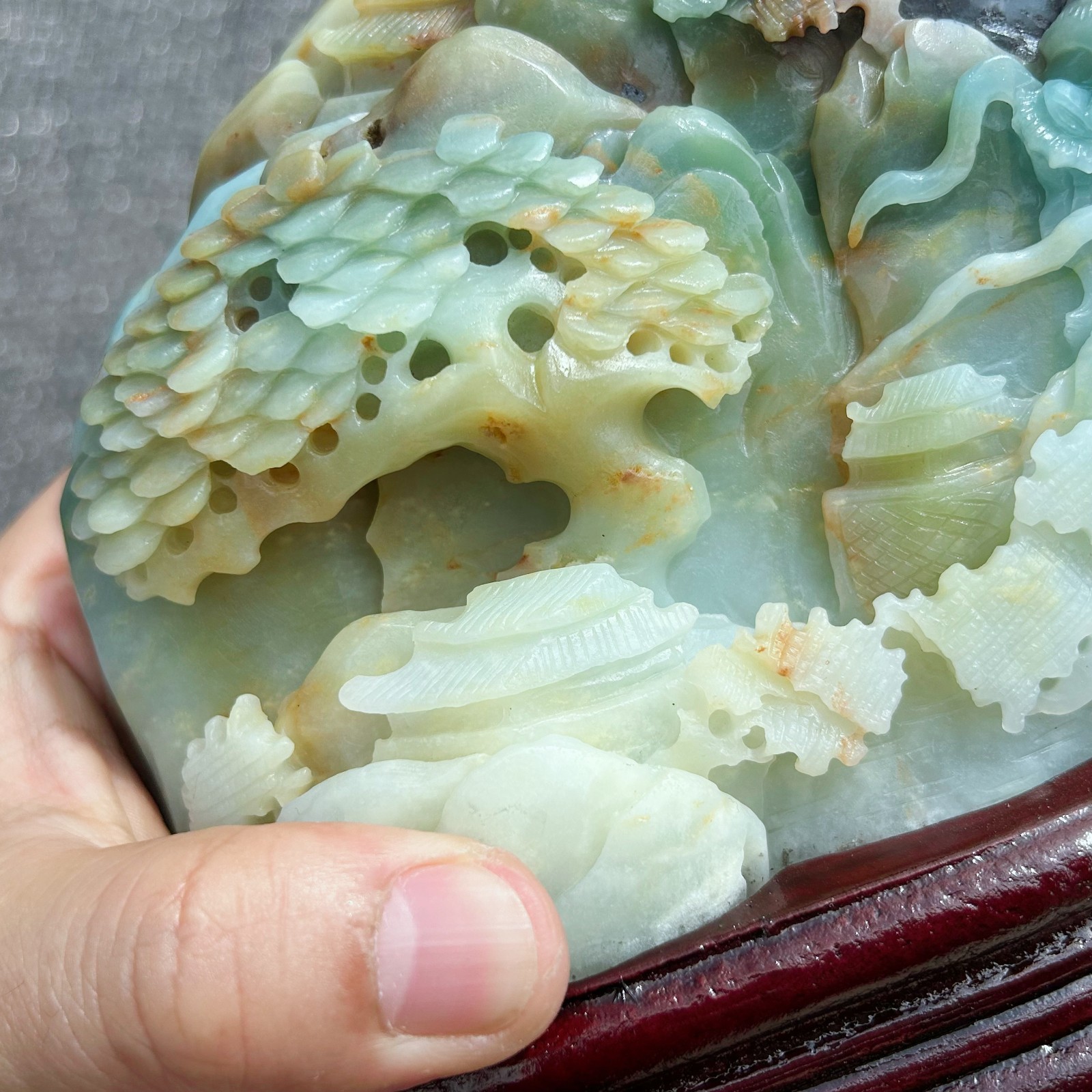 Natural Amazonite Quartz Crystal Hand-Carved Mountain Scenery Sculpture 3.4LB