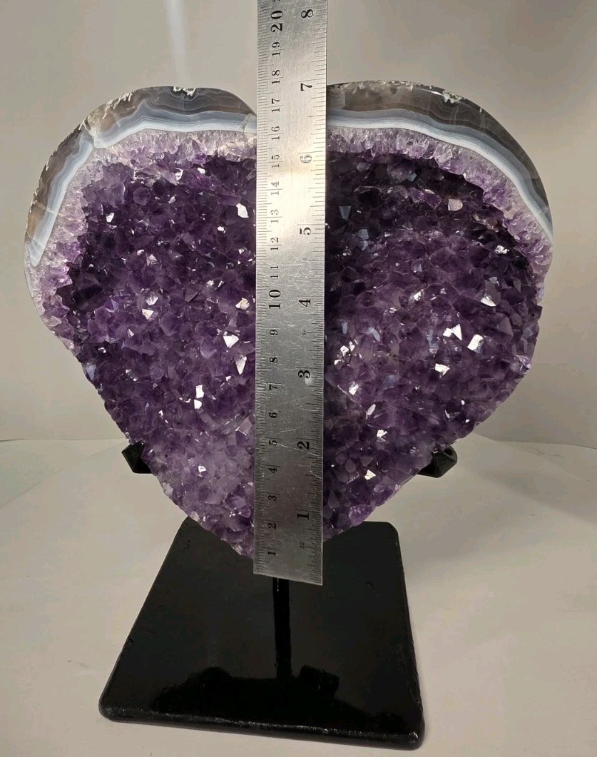 8″ 5LB 12oz Amethyst Heart Crystal Cluster Geode FREE Stand
