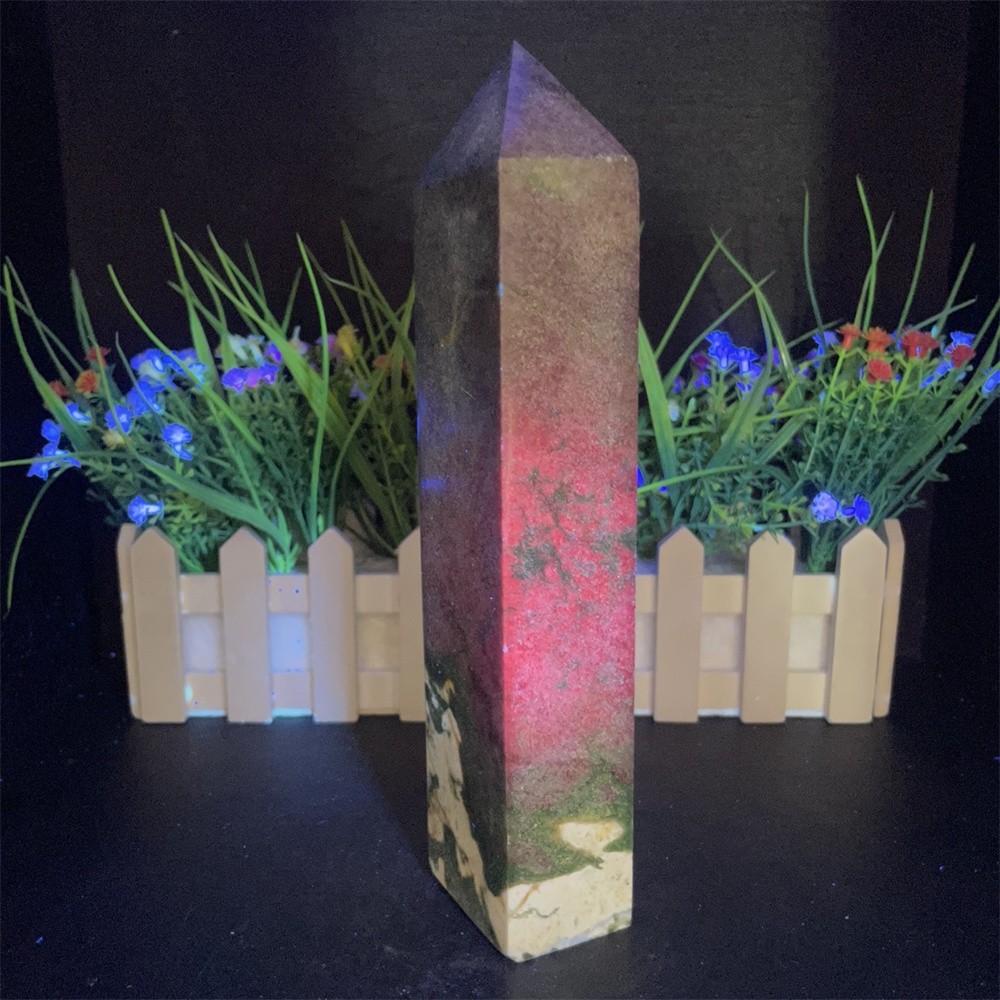 2.6LB 8.8″ Natural Ruby In Fuchsite Obelisk Tower Crystal Reiki Gift UV Heal
